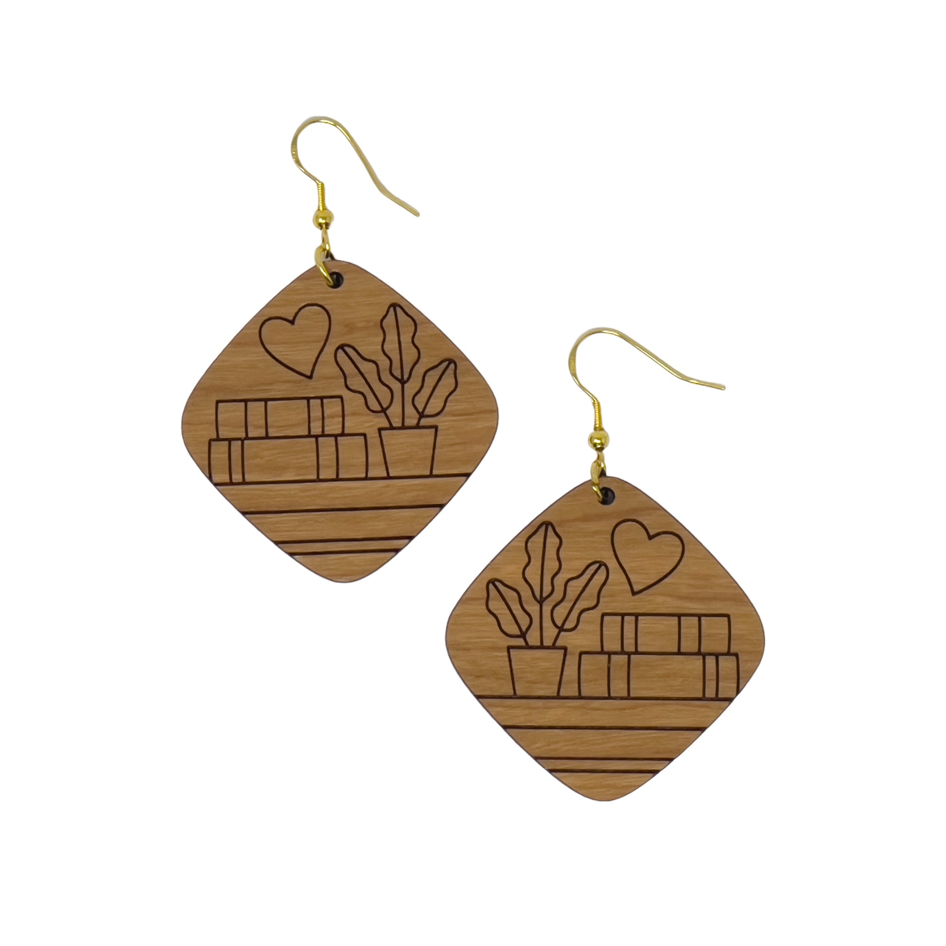 Bookshelf Wood Dangle Earrings - Cute Book Lover Gift | Boho Women's Miniature Bookcase Jewelry