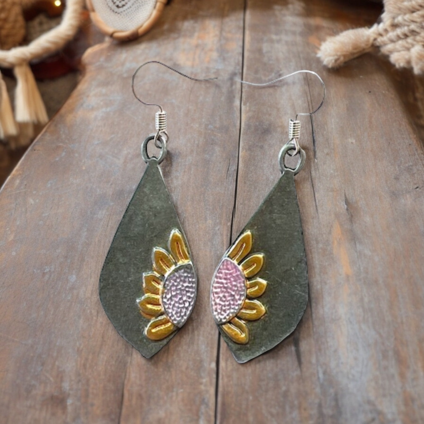 Teardrop Silver Earrings with Sunflowers: Nature-Inspired Accessories
