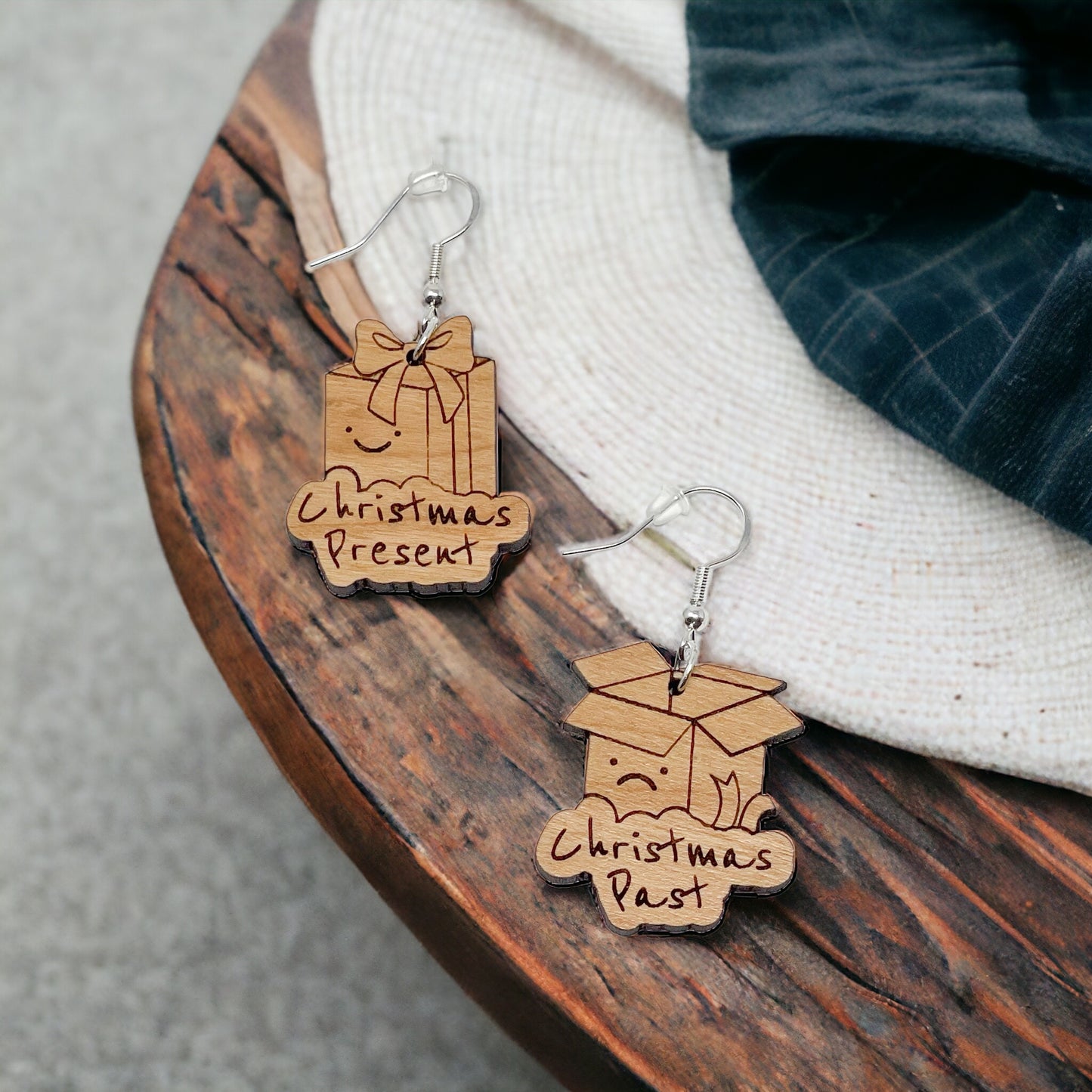 Funny Present Earrings, Rustic Dangle Earring, Funny Quote Earrings, Cute Winter Holiday Earring, Wood Word Earring, Country Western Jewelry