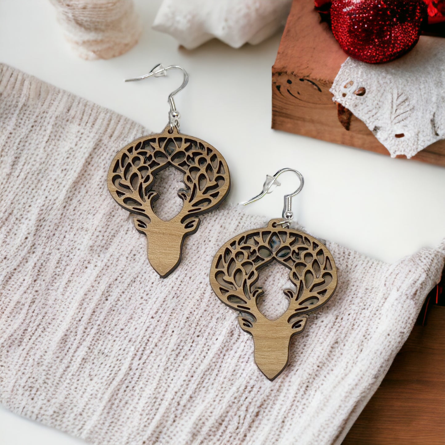 Deer Earrings, Rustic Dangle Earrings, Boho Animal Earrings, Cute Winter Holiday Earrings, Wildlife Wood Earrings, Country Western Jewelry