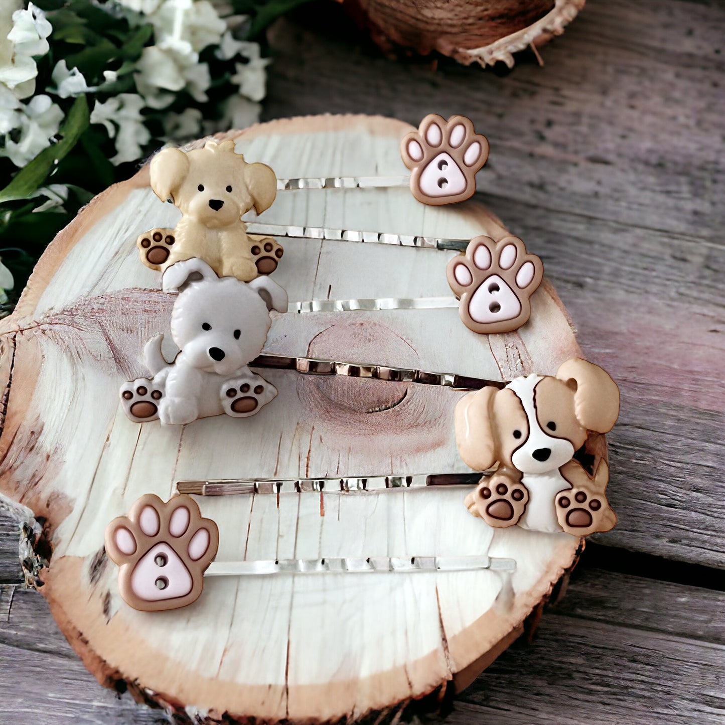 Set of 6 Dog & Paw Print Hair Pins: Adorable Accessories for Pet Lovers