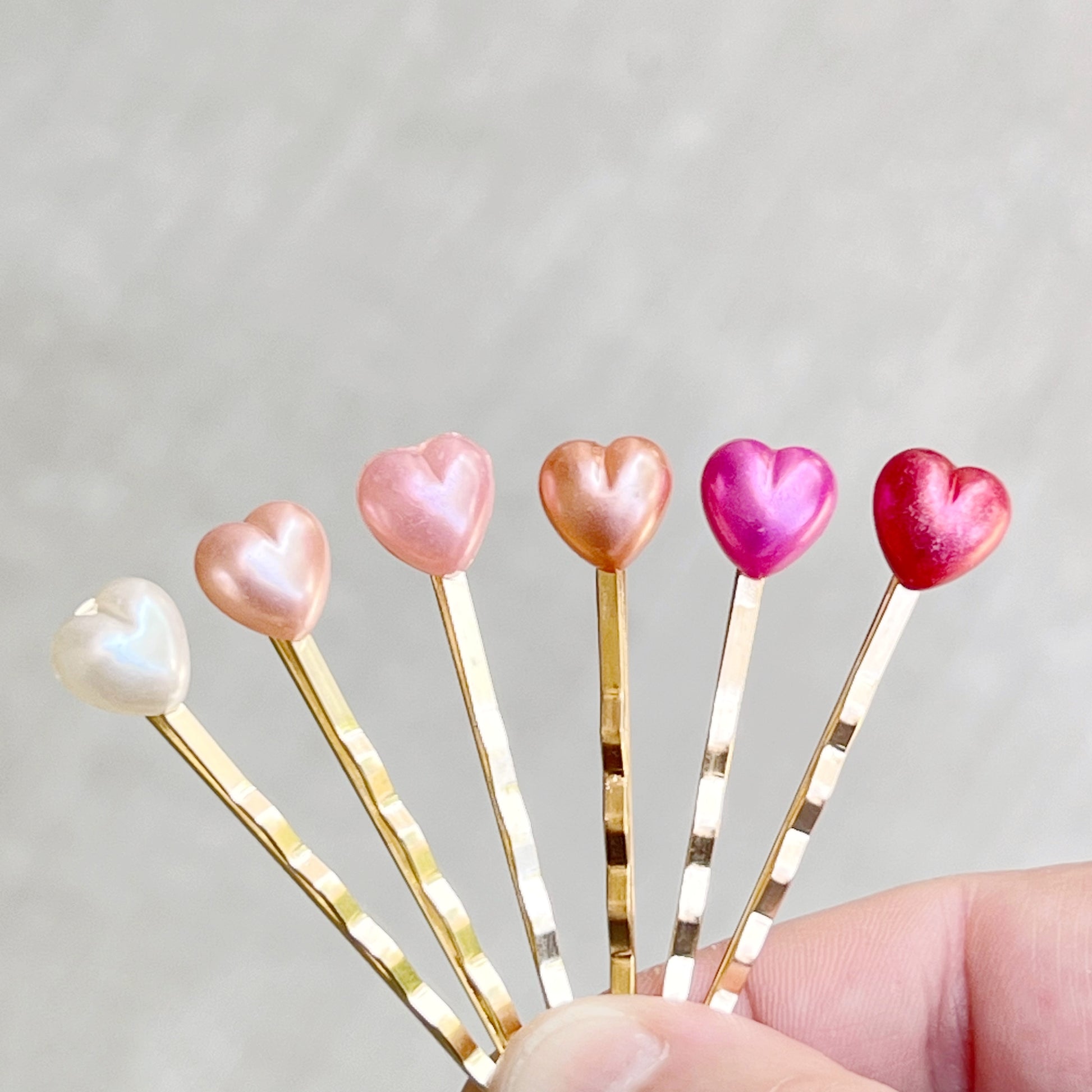 Gradient Pink Heart Bobby Pin Set of 6