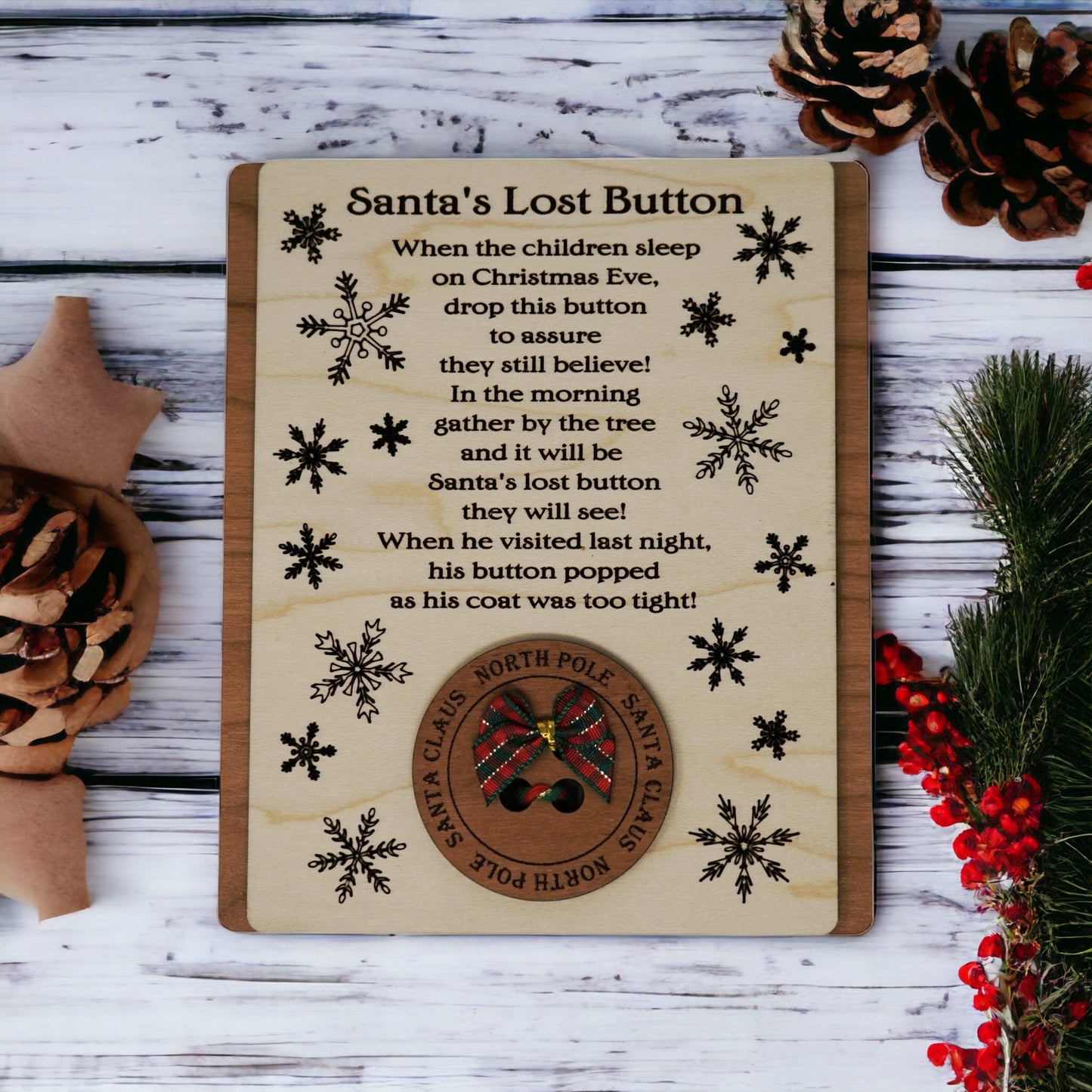 Santas Magical Lost Button, Custom Keepsake Family Gift, Kids Christmas Ornament, Present for Child from Santa, Xmas Traditions for Families