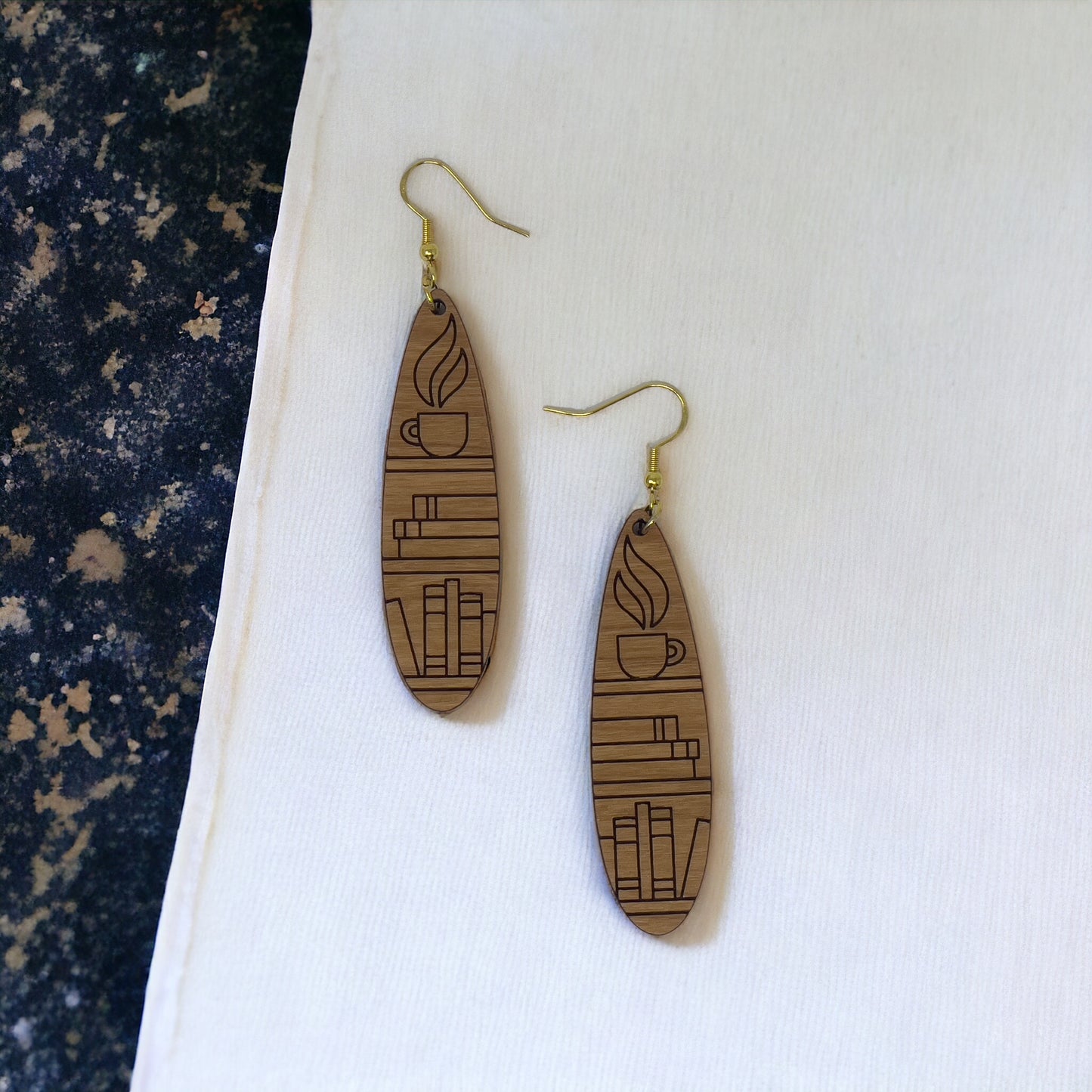 Bookshelf Wood Dangle Earrings - Cute Book Lover Gift | Boho Women's Miniature Bookcase Jewelry