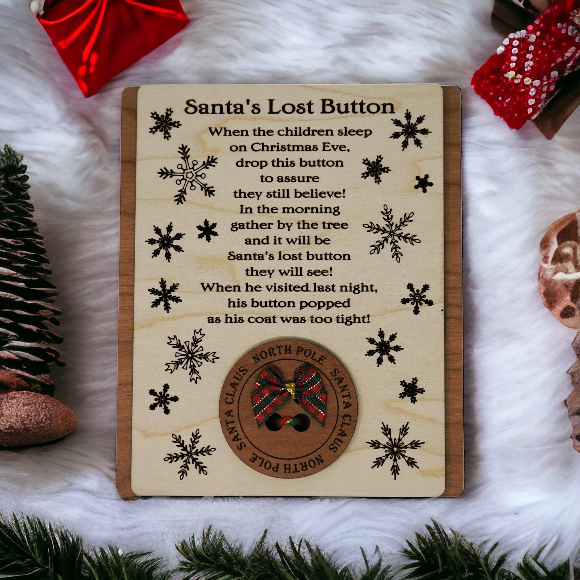 Santas Magical Lost Button, Custom Keepsake Family Gift, Kids Christmas Ornament, Present for Child from Santa, Xmas Traditions for Families