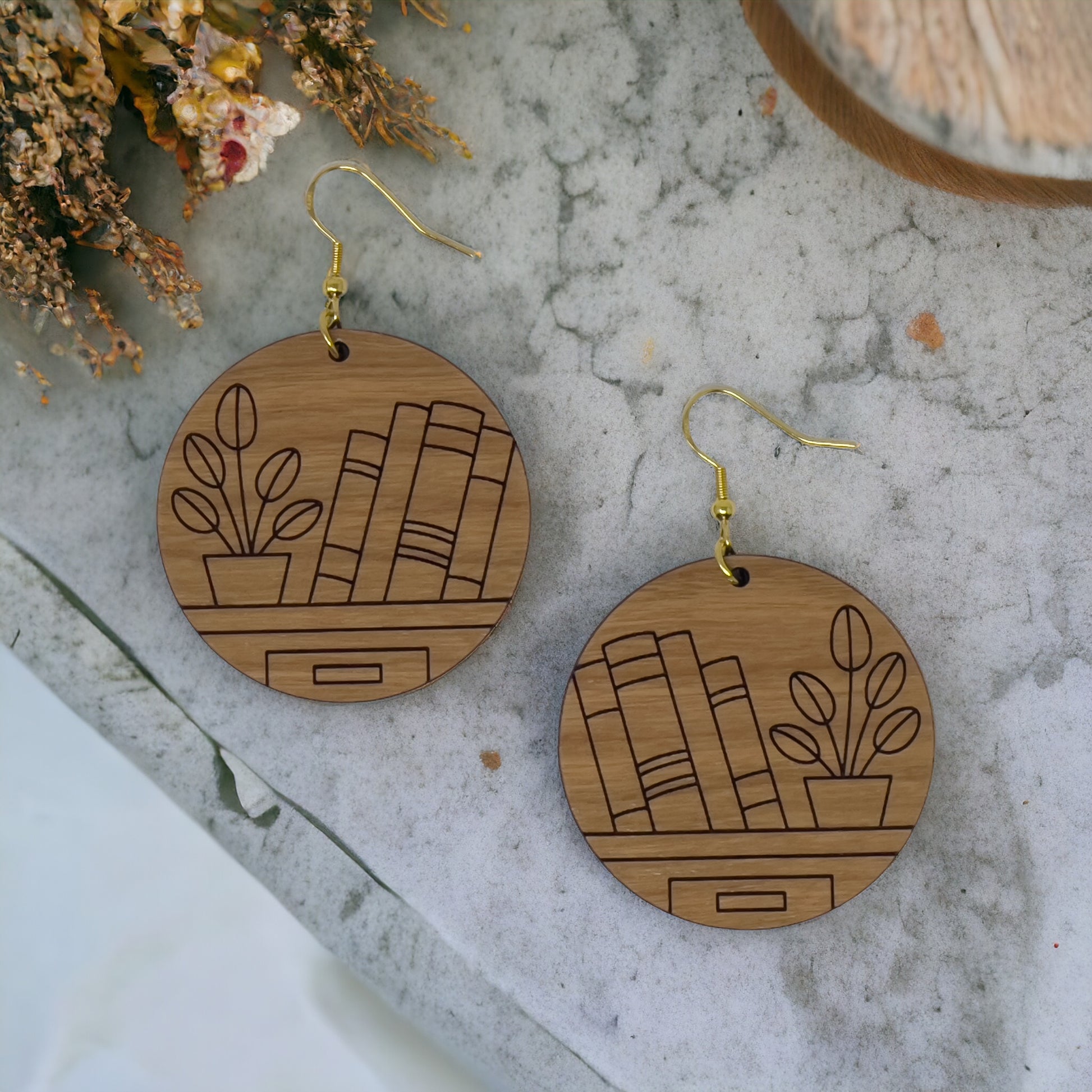 Bookshelf Wood Dangle Earrings - Cute Book Lover Gift | Boho Women's Miniature Bookcase Jewelry