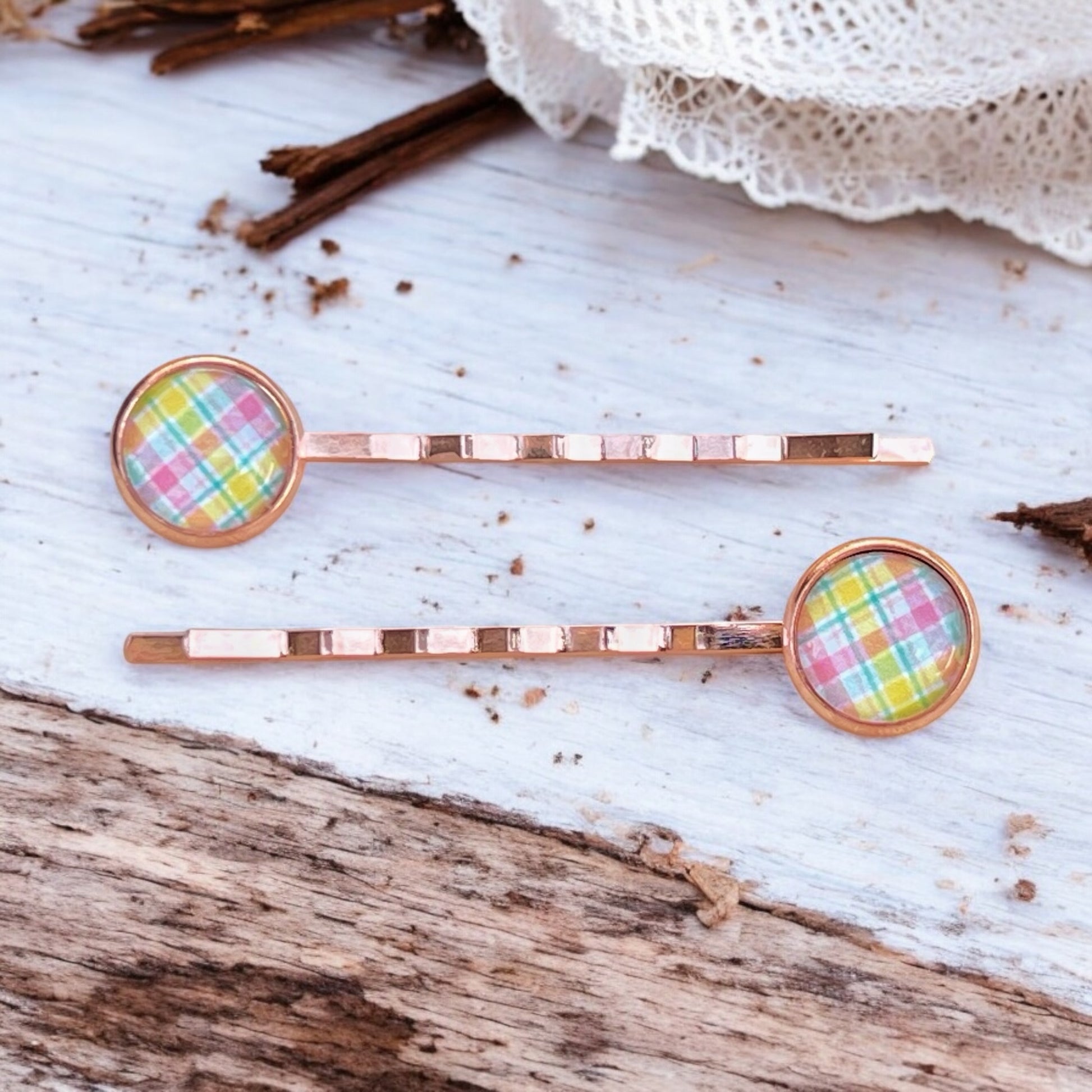 Rose Gold Pastel Plaid Bobby Pins: Fun & Flirty Hairstyles