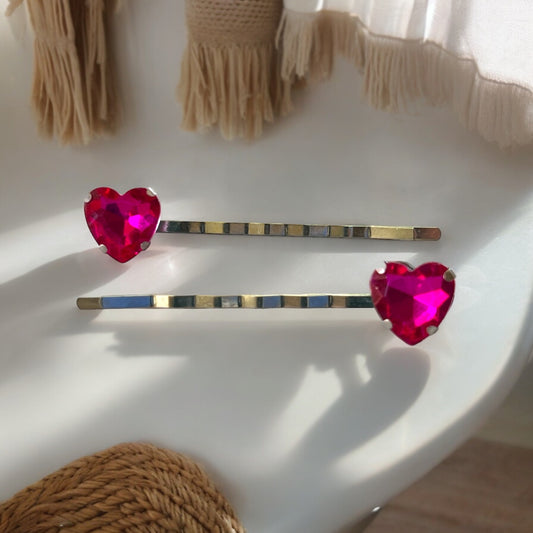 Pink Rhinestone Heart Hair Pins: Sparkling Romantic Accessories