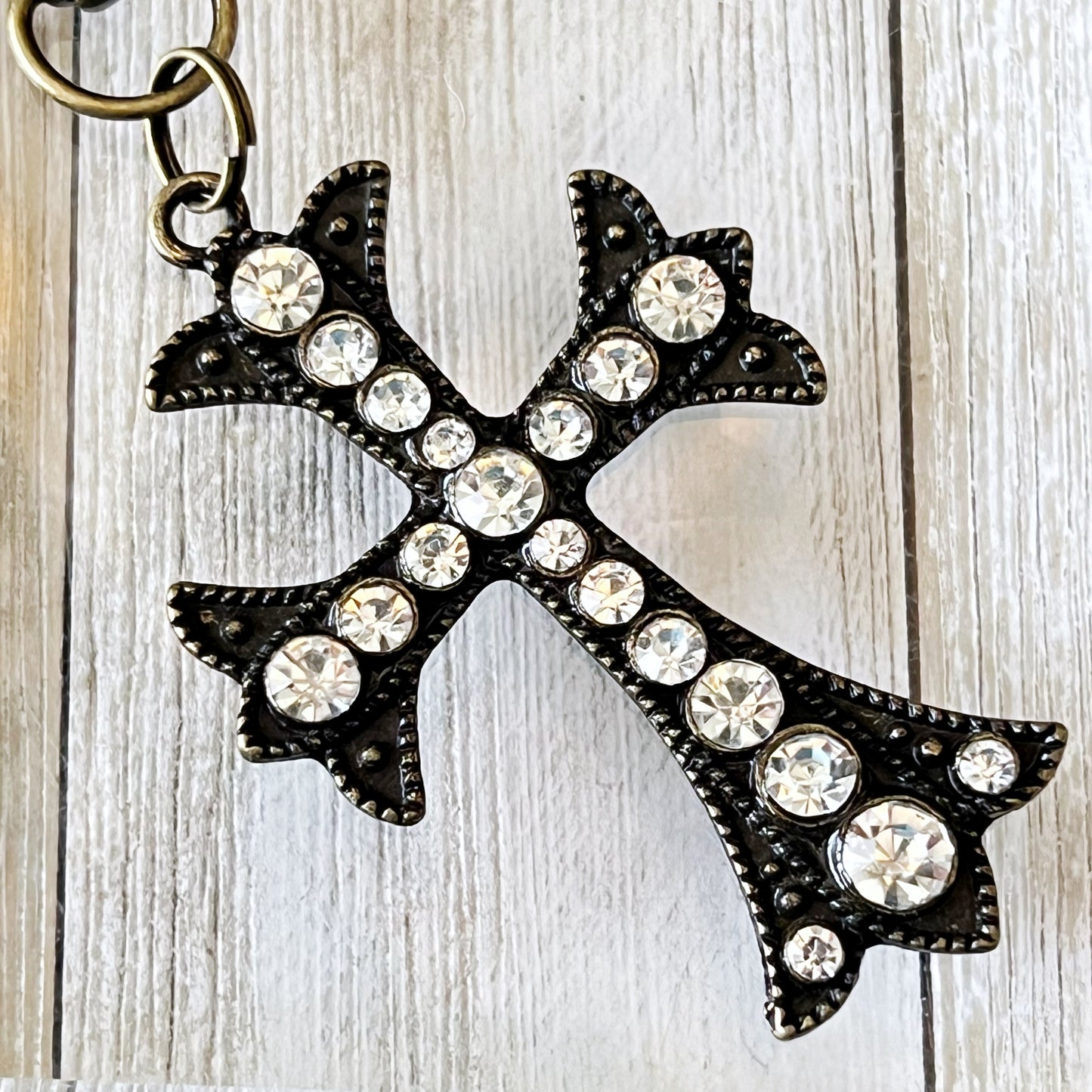 Ornate Brass Cross Rhinestone Western Zipper Handbag Keychain Charm - Stylish & Elegant Accessory