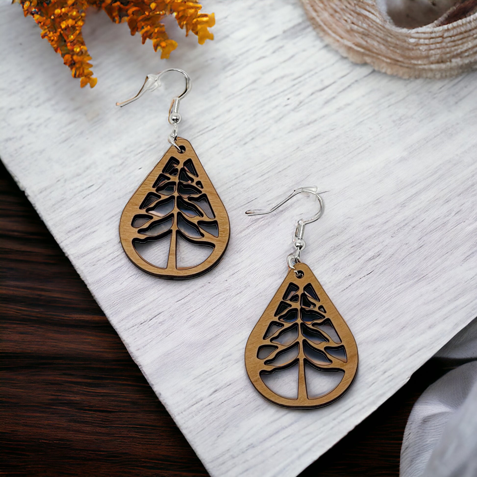 Teardrop Tree Earrings - Rustic Wood Dangle Earrings with a Whimsical Boho Touch, Cute Winter Holiday Accessories | Nature-Inspired Jewelry