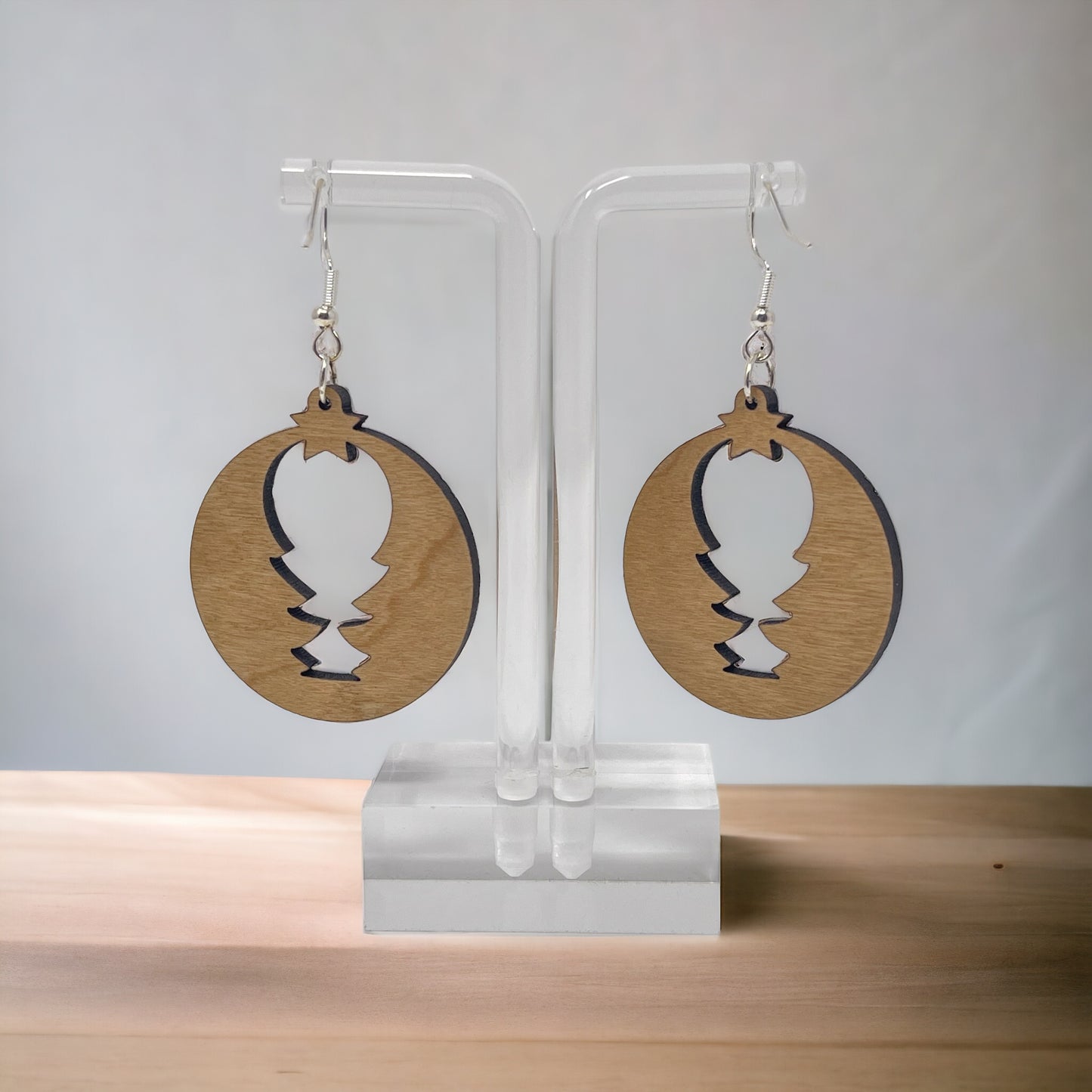 Christmas Tree Wood Earrings - Rustic Dangle Pine Tree Design, Cute Winter Holiday Accessories with a Natural Touch