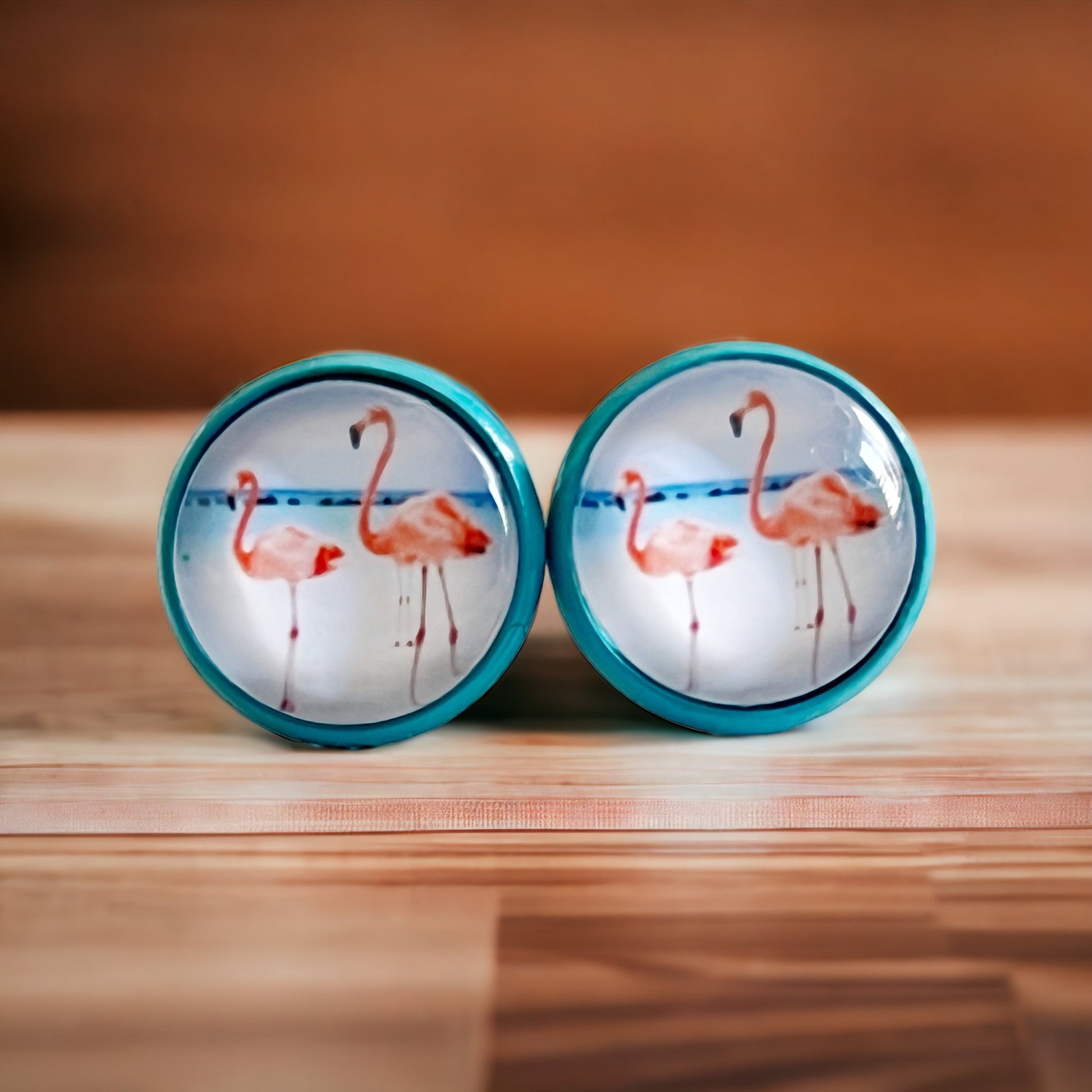 Pink Flamingo Blue Stud Earrings - Fun & Playful Accessories