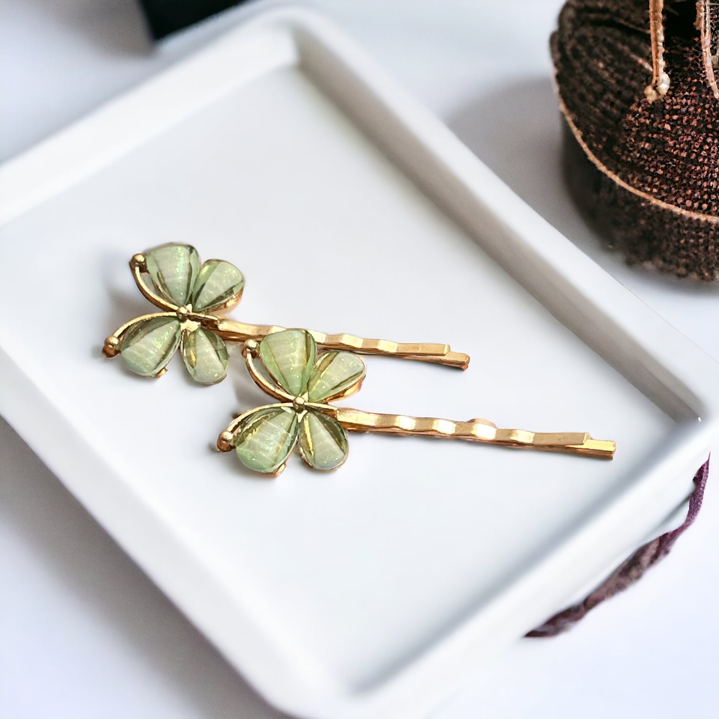 Green Rhinestone Butterfly Hair Pins - Elegant & Vibrant Hair Accessories