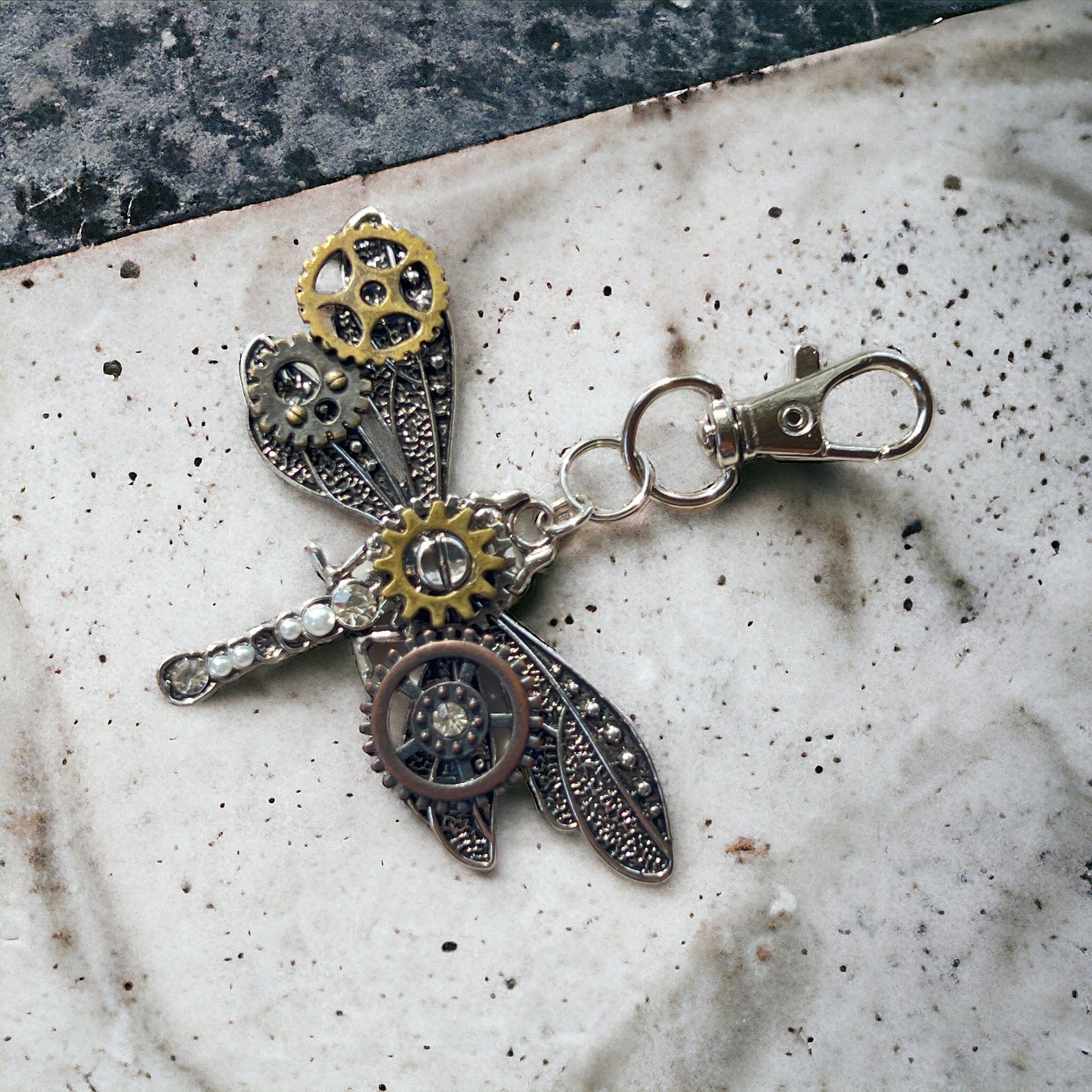 Steampunk Dragonfly Zipper Pull Keychain Purse Charm