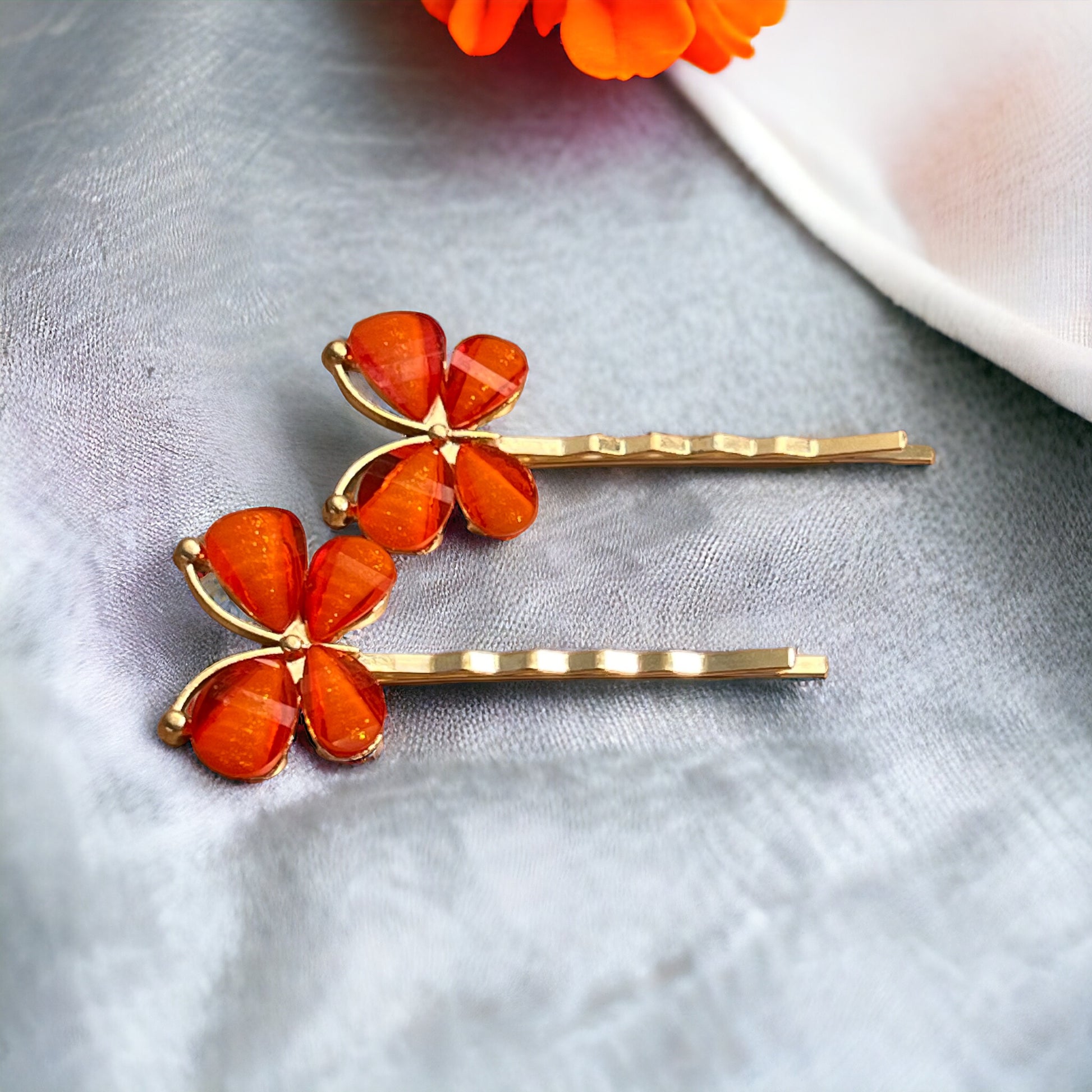 Orange Rhinestone Butterfly Hair Pins - Elegant & Vibrant Hair Accessories