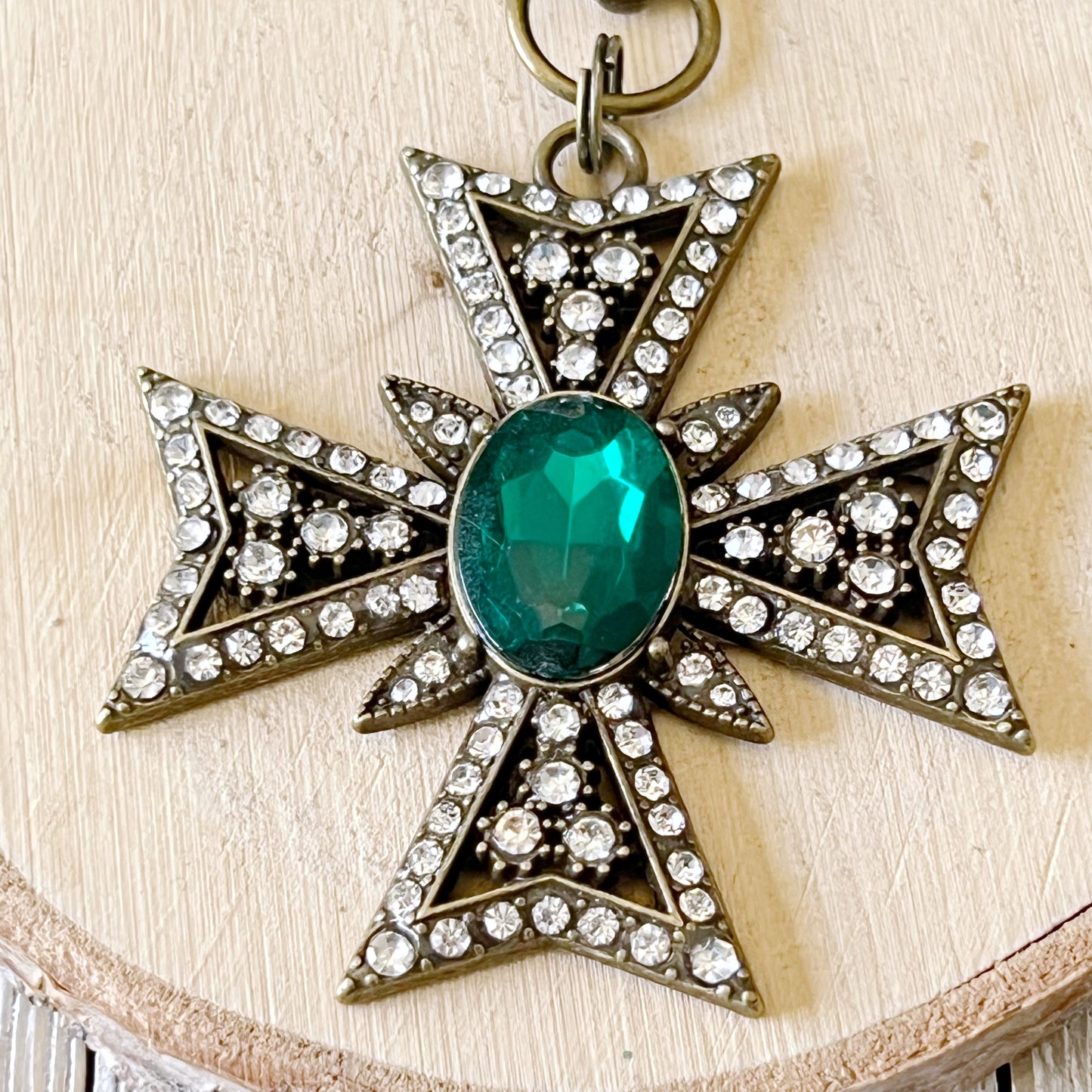 Ornate Brass Cross Boho Western Zipper Handbag Charm with Rhinestone Accents - Stylish and Unique Accessory for Your Handbag