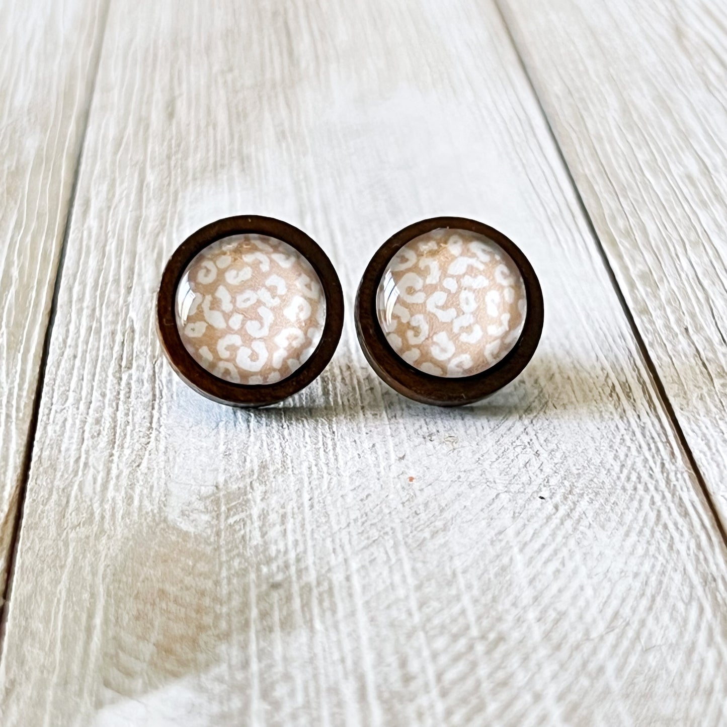 Fall Animal Print Stainless Steel Wood Stud Earrings