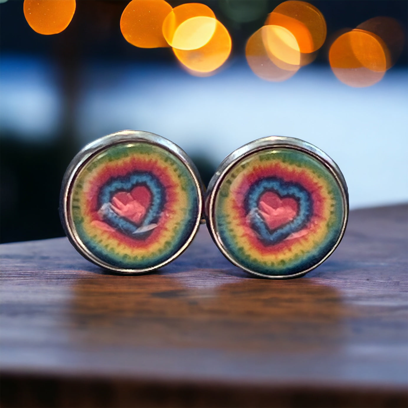 Tie-Dye Heart Silver Stud Earrings: Boho Hippie Chic for Vibrant Style