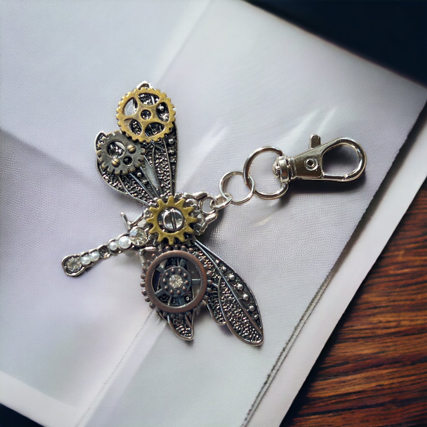 Steampunk Dragonfly Zipper Pull Keychain Purse Charm