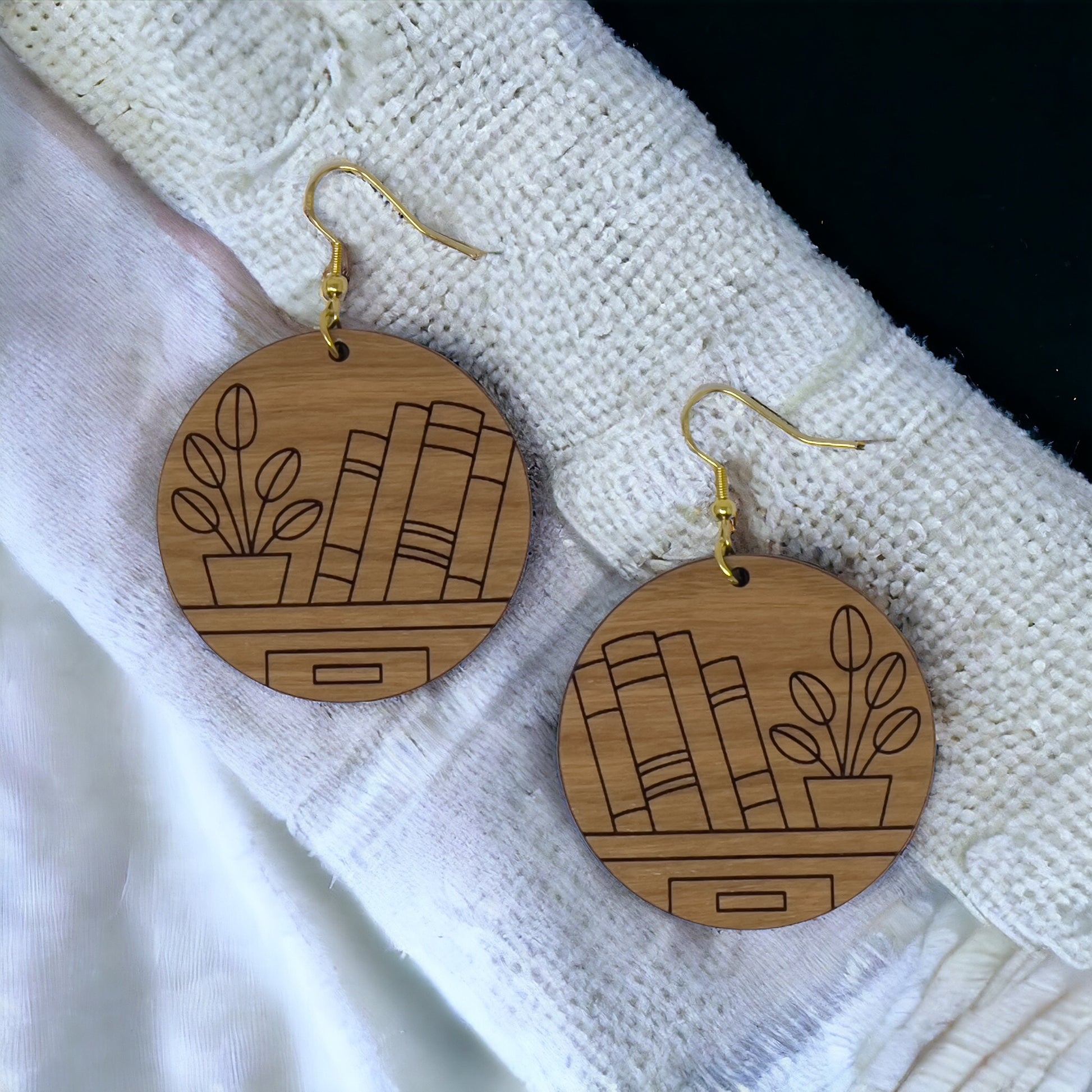 Bookshelf Wood Dangle Earrings - Cute Book Lover Gift | Boho Women's Miniature Bookcase Jewelry