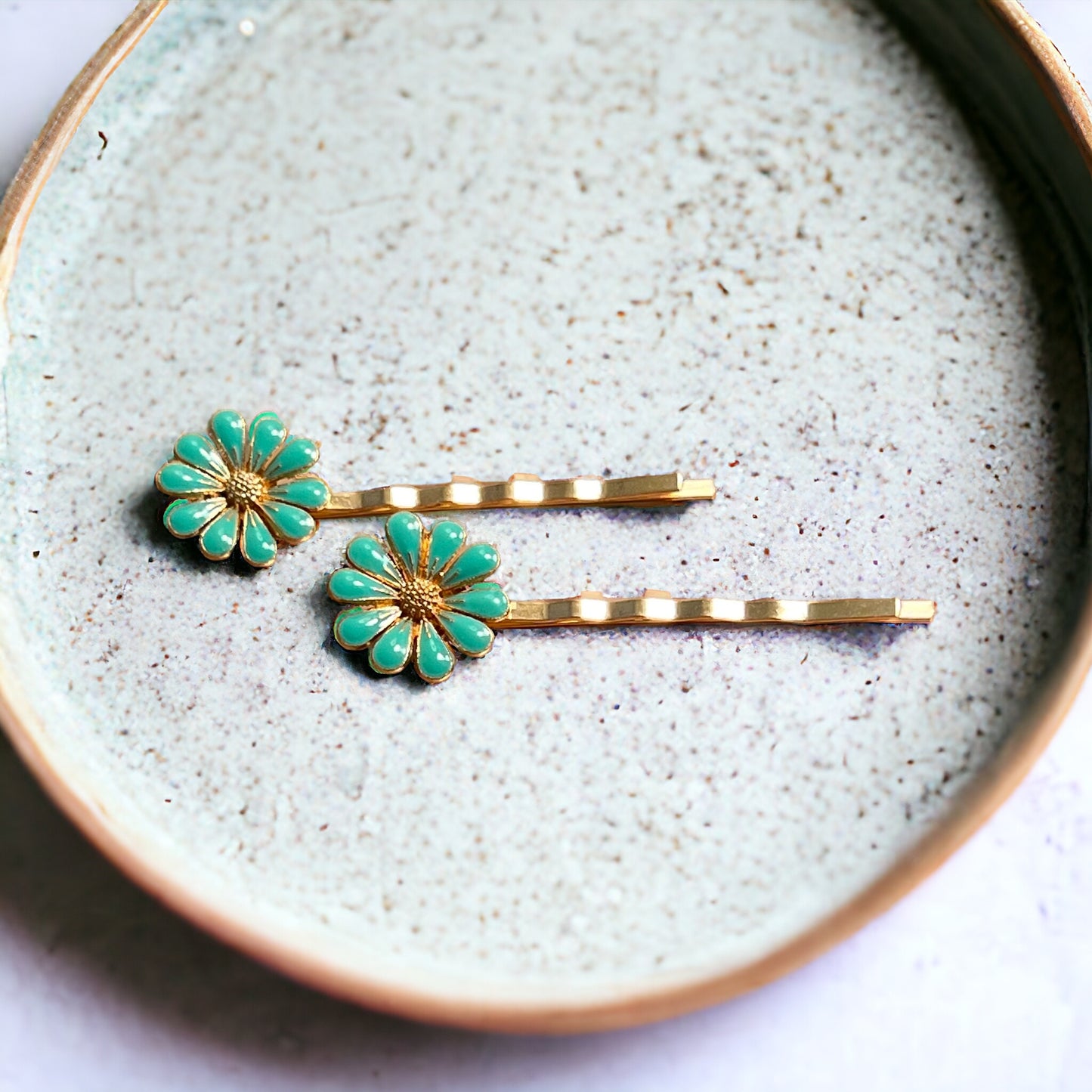 Decorative Mint Green Enamel Wildflower Hair Pins - Delicate Floral Accessories