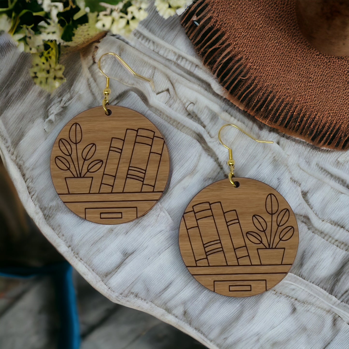 Bookshelf Wood Dangle Earrings - Cute Book Lover Gift | Boho Women's Miniature Bookcase Jewelry