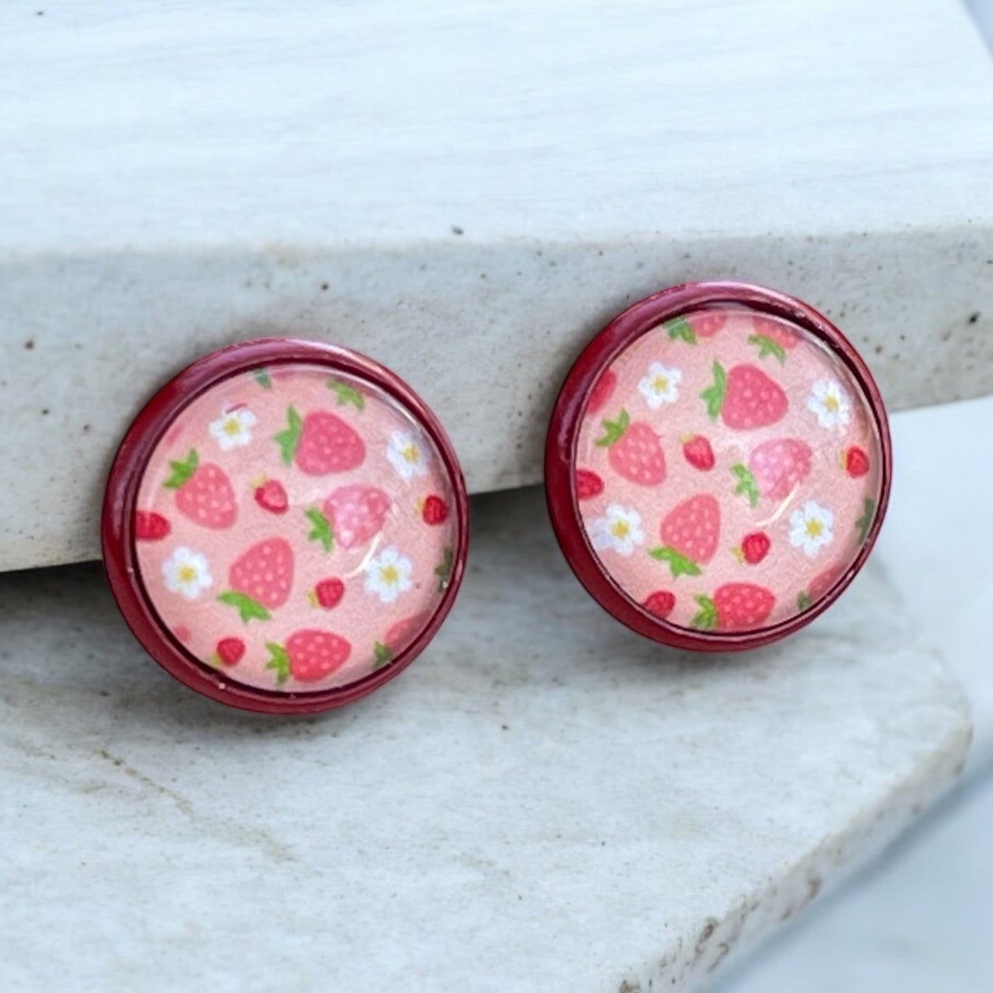 Strawberry Red Stud Earrings: Fruity Accents