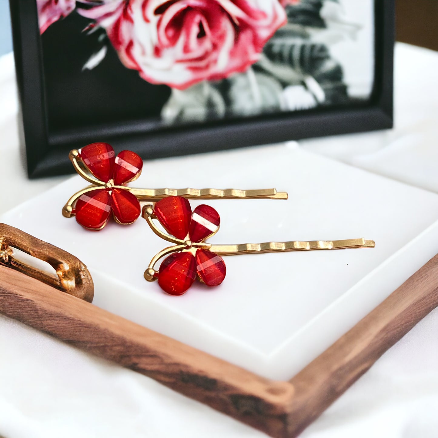 Red Rhinestone Butterfly Hair Pins - Elegant & Vibrant Hair Accessories