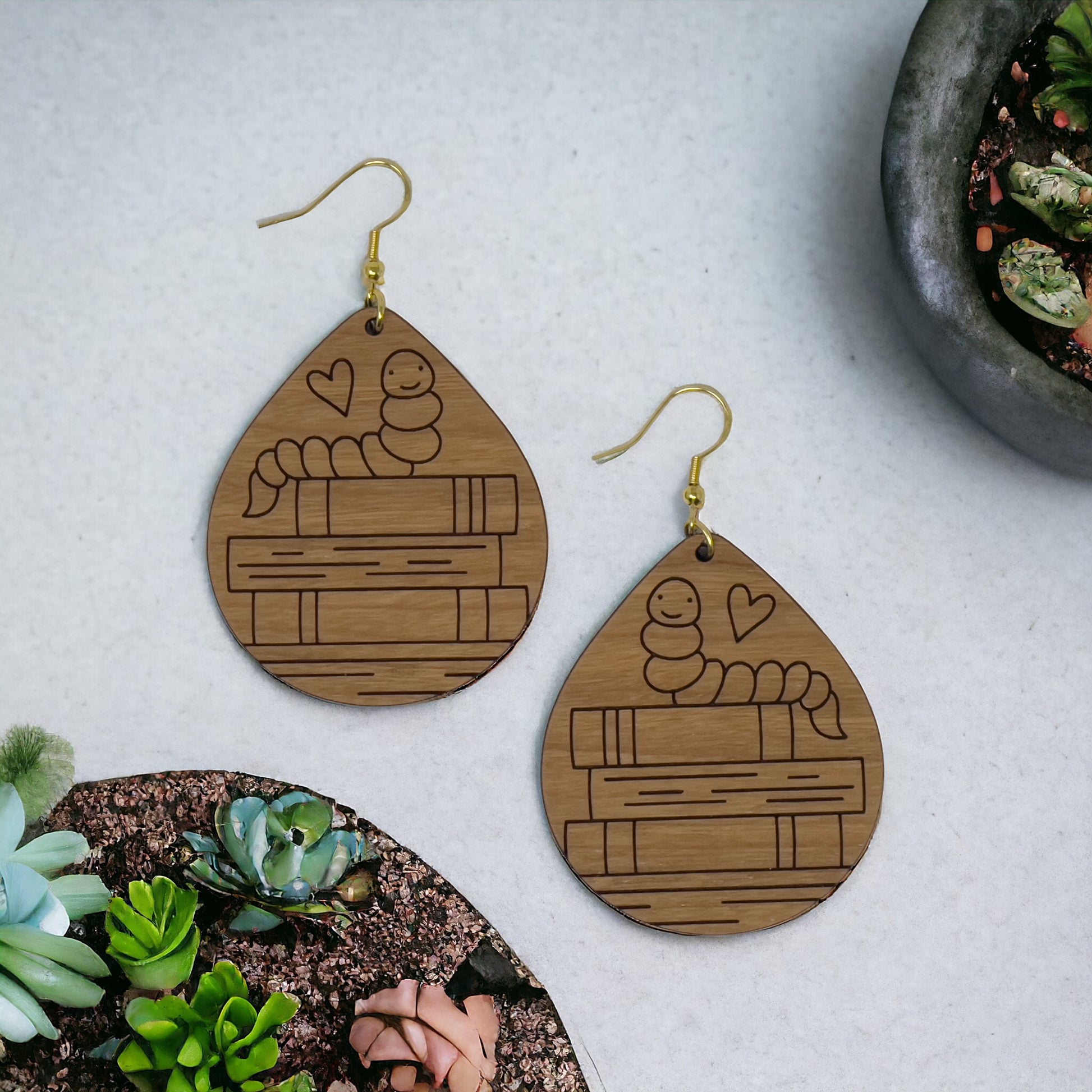 Bookshelf Wood Dangle Earrings - Cute Book Lover Gift | Boho Women's Miniature Bookcase Jewelry