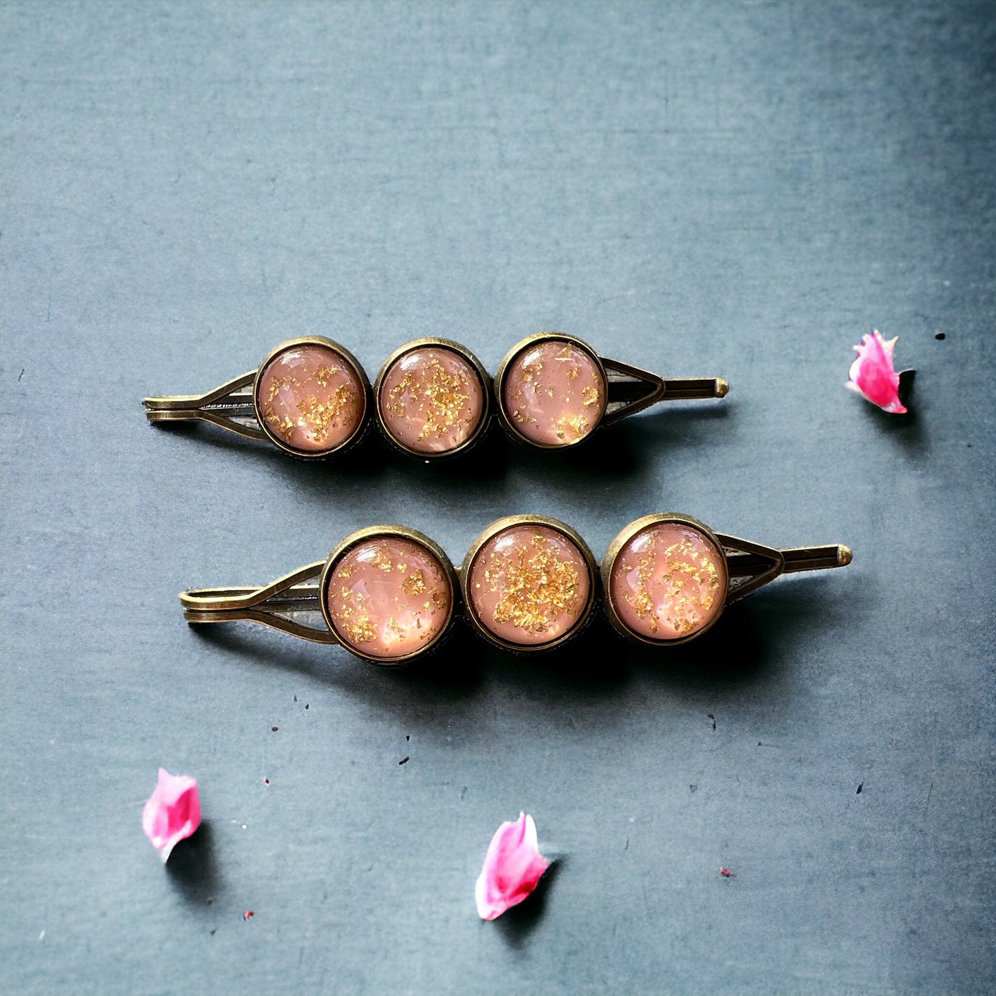 Peach Gold Flake Glitter Hair Pins - Sparkling & Elegant Accessories