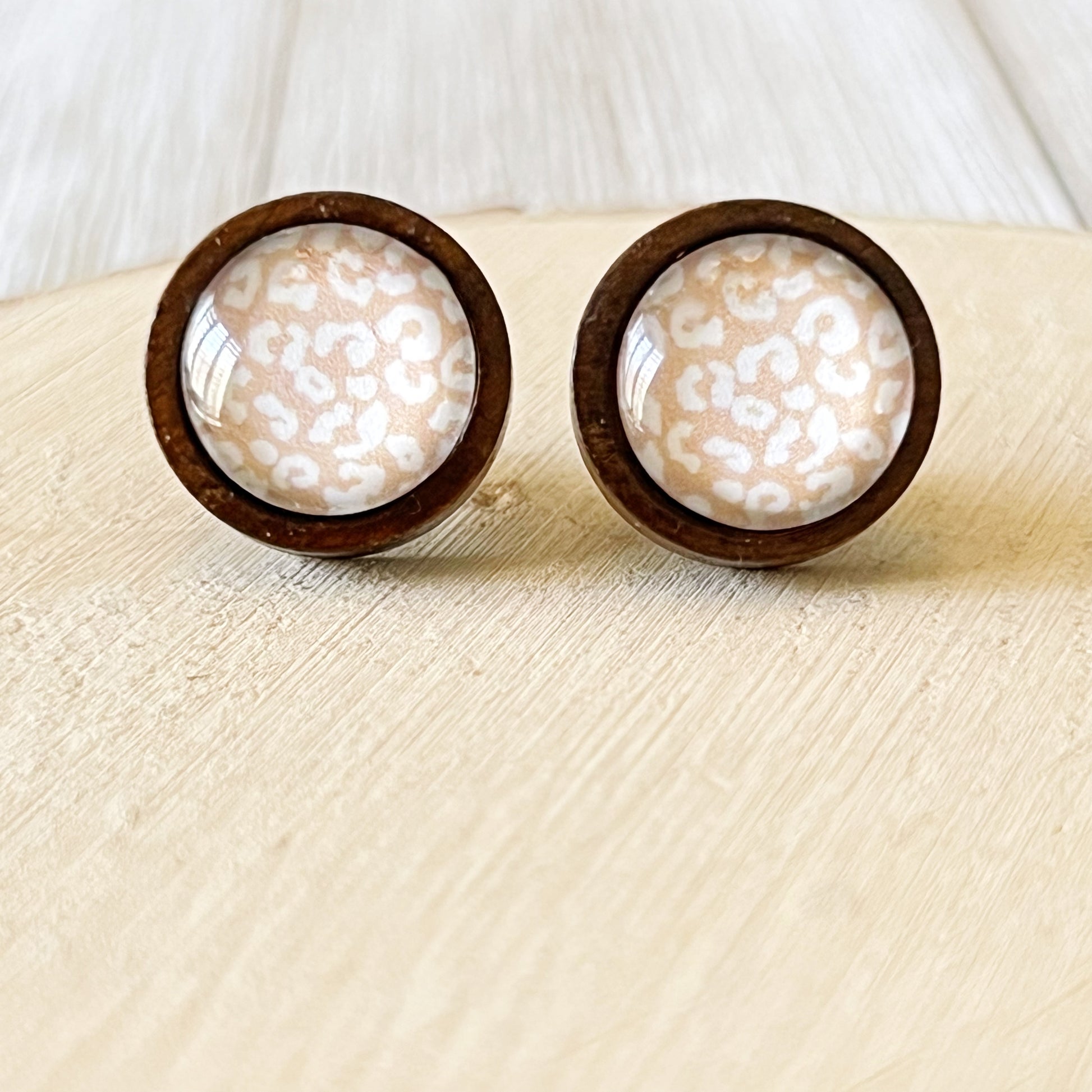 Fall Animal Print Stainless Steel Wood Stud Earrings