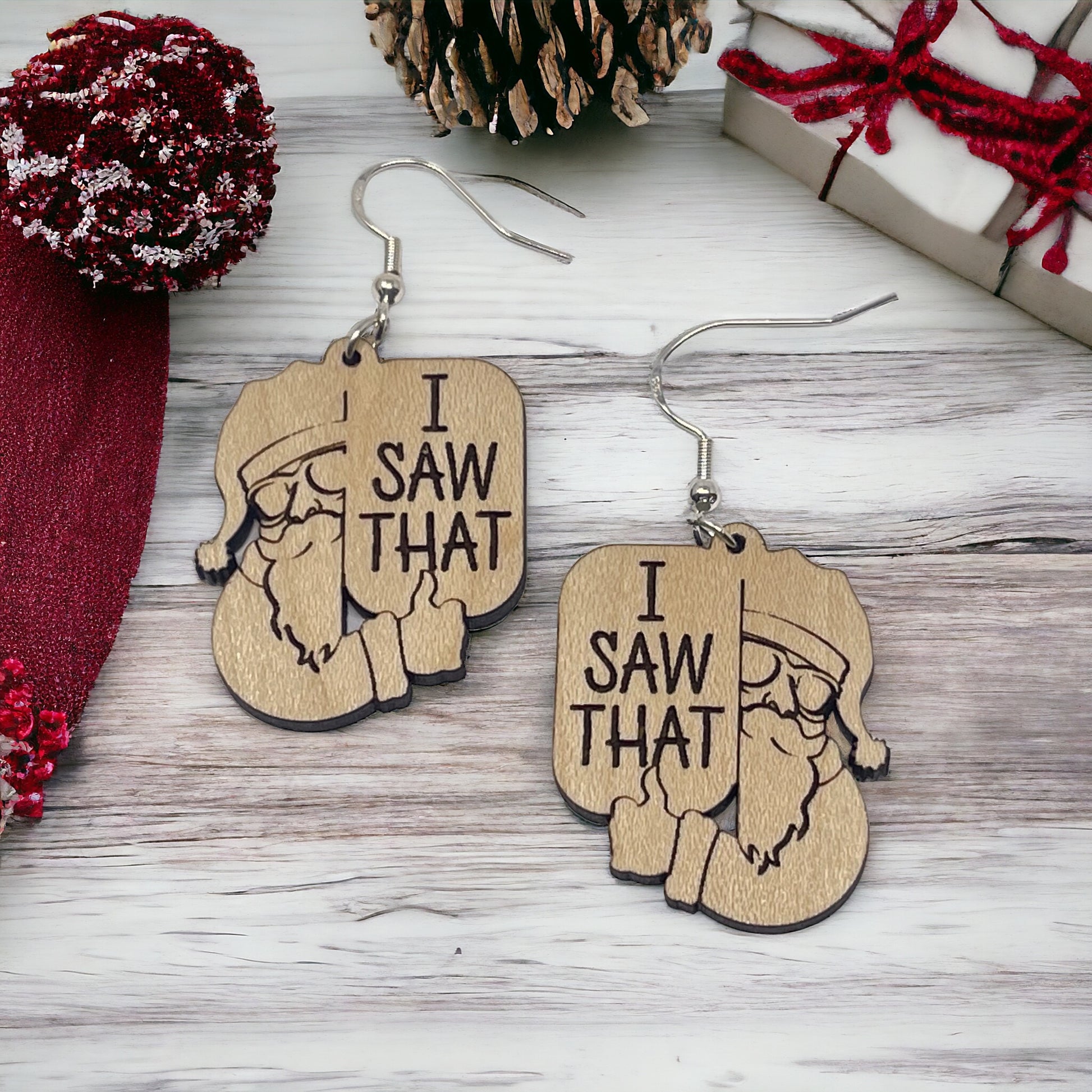 Funny Santa Earrings, Rustic Dangle Earring, Funny Quotes Earring, Cute Winter Holiday Earring, Wooden Word Earring, Country Western Jewelry