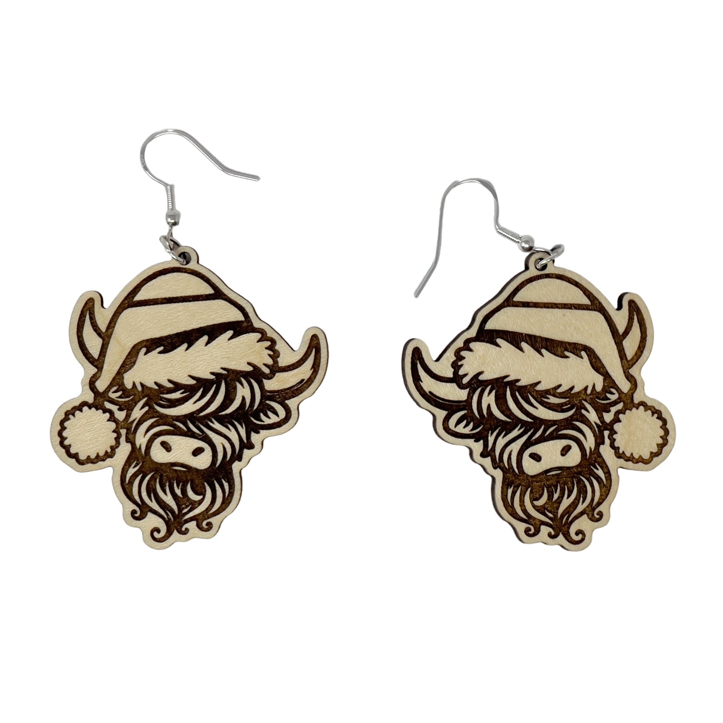 Highland Cow Wood Dangle Earrings - Rustic & Charming Accessories