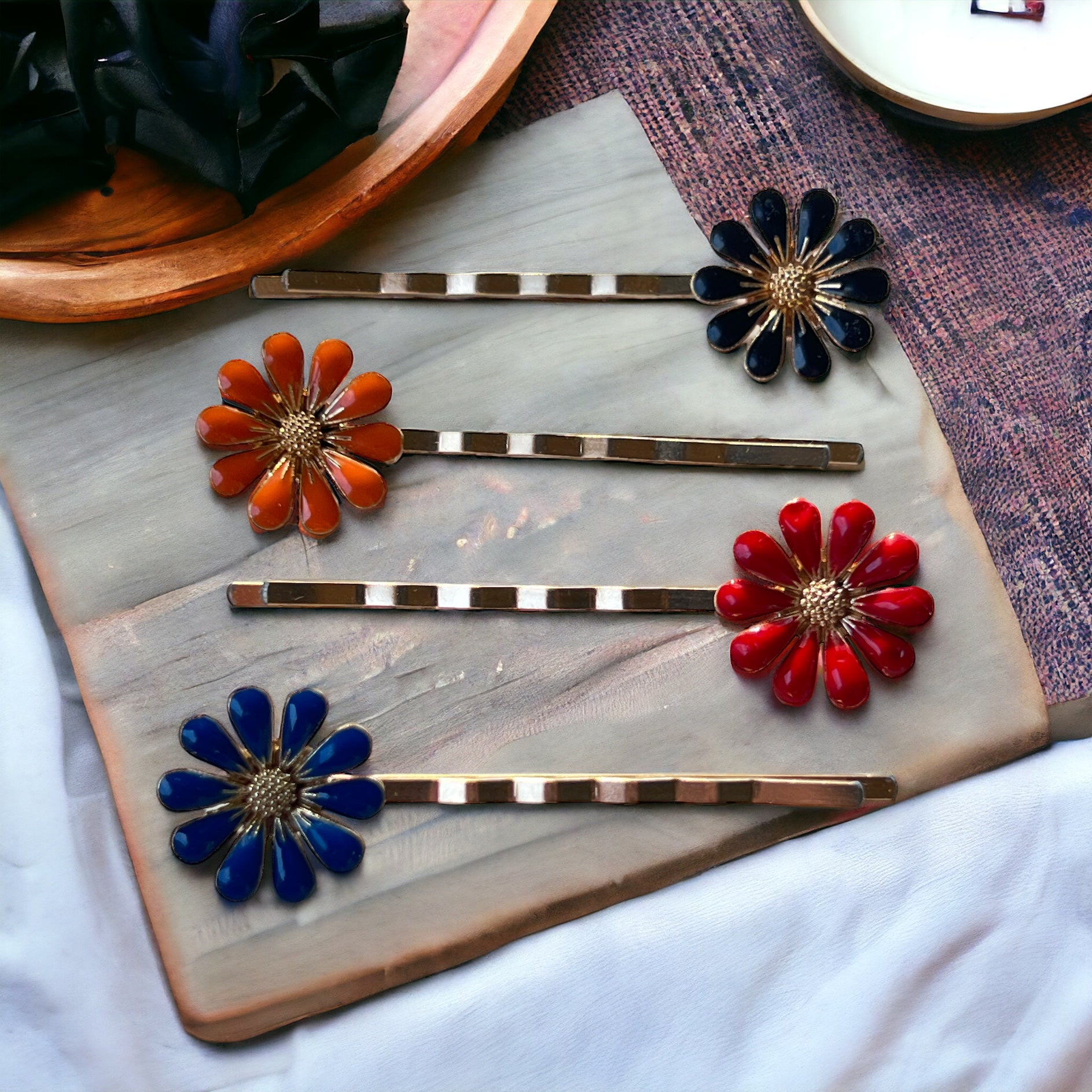 Decorative Enamel Wildflower Hair Pins - Delicate Floral Accessories