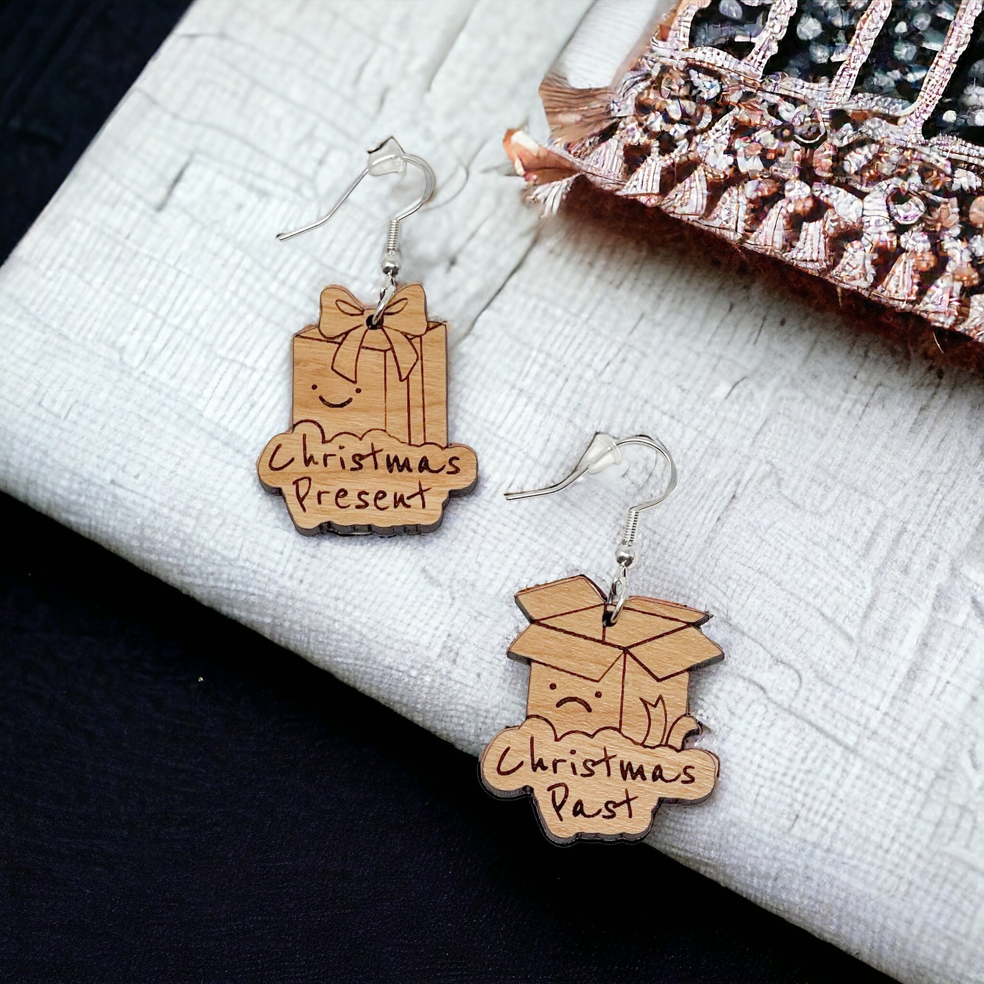 Funny Present Earrings, Rustic Dangle Earring, Funny Quote Earrings, Cute Winter Holiday Earring, Wood Word Earring, Country Western Jewelry