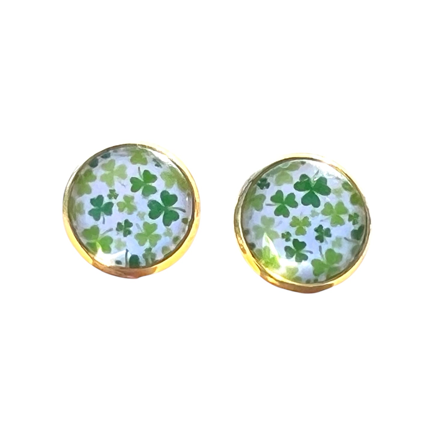 Gold Stud Earrings: Lucky Shamrock Clover Design for St. Patrick's Day Charm