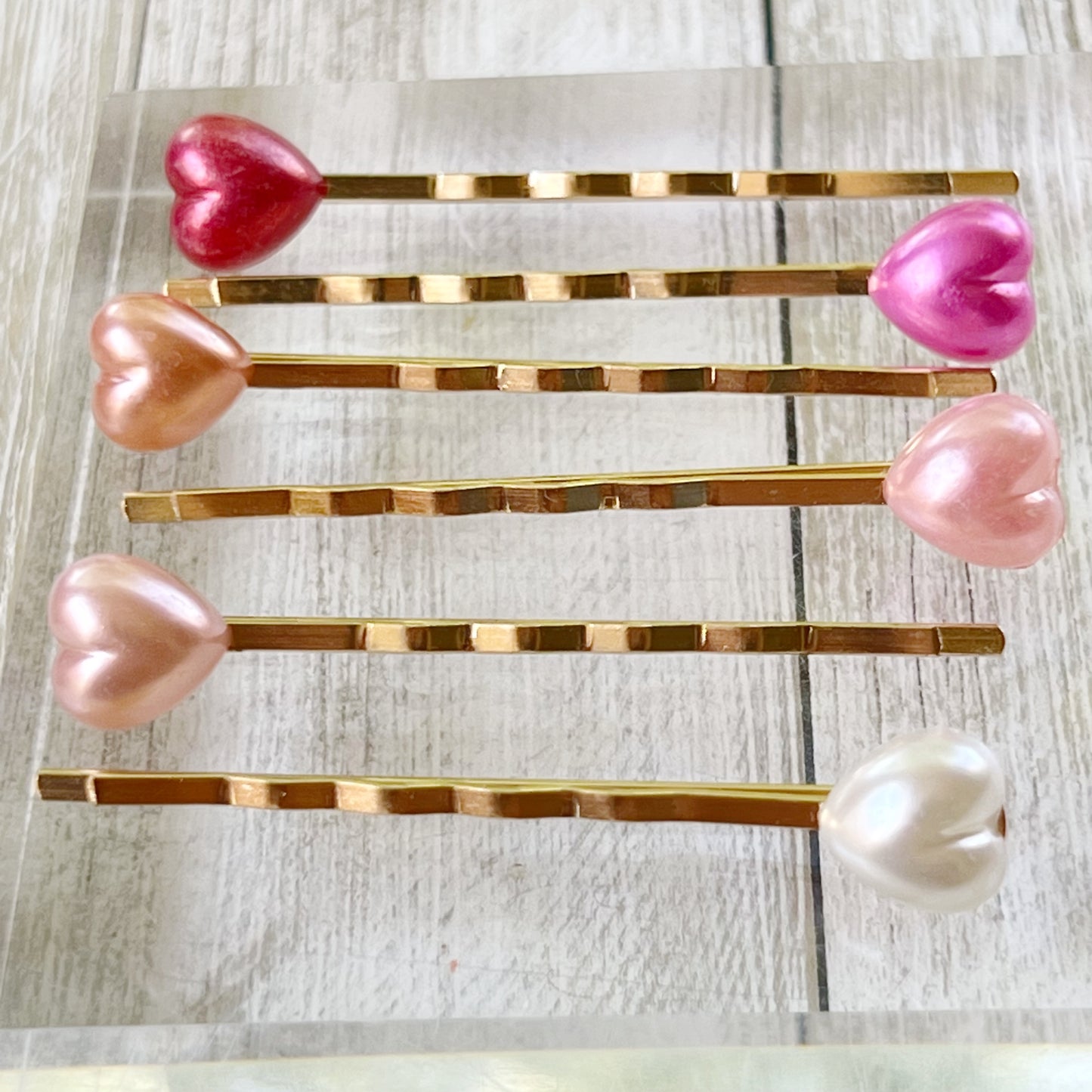 Gradient Pink Heart Bobby Pin Set of 6