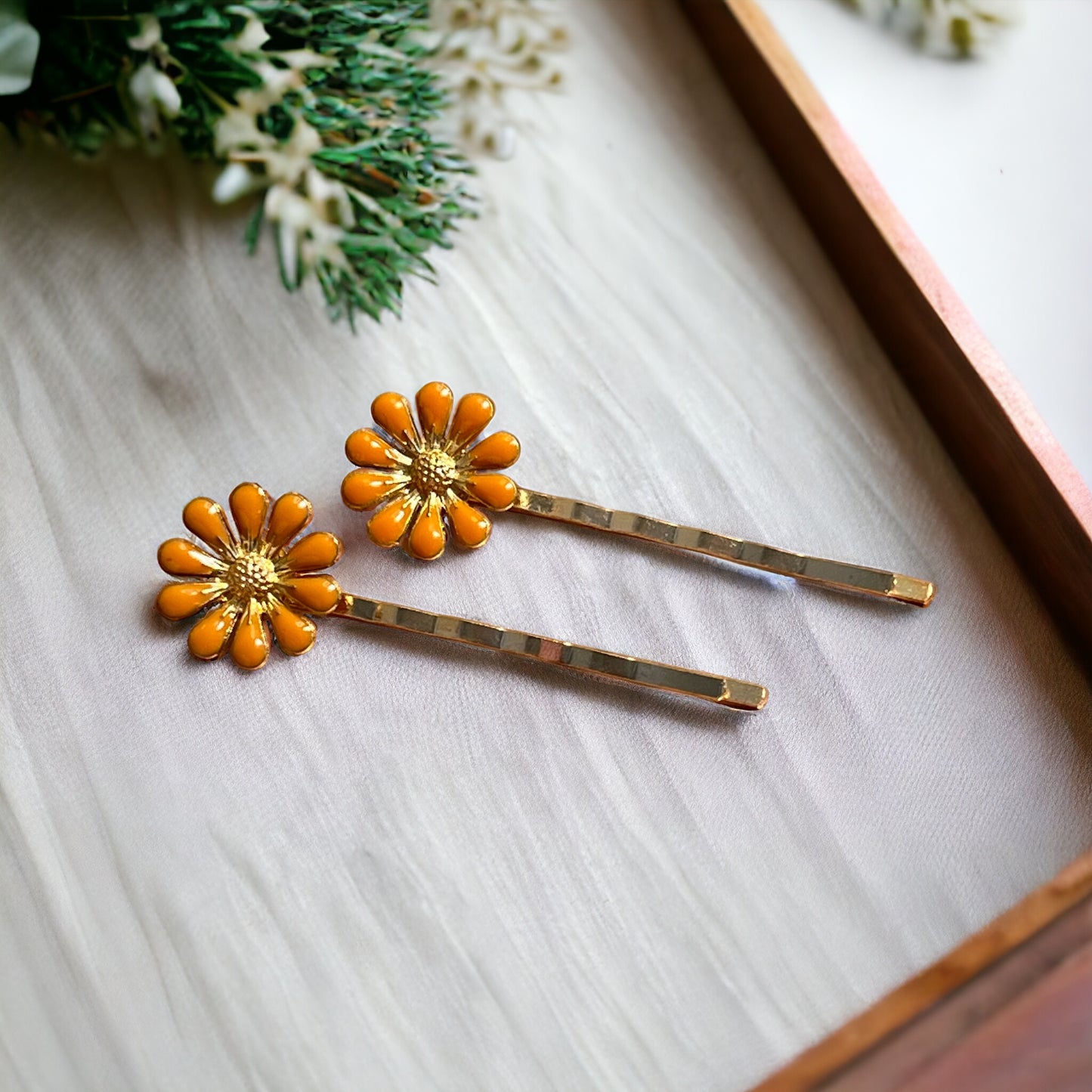 Decorative Orange Enamel Wildflower Hair Pins - Delicate Floral Accessories