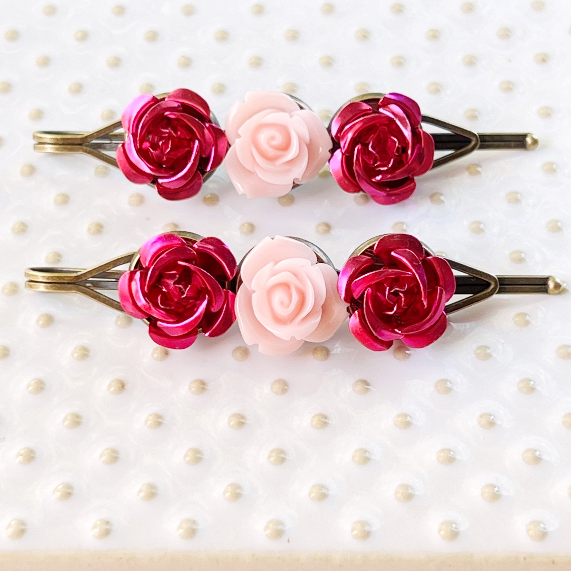 Pink Rose Flower Hair Pins