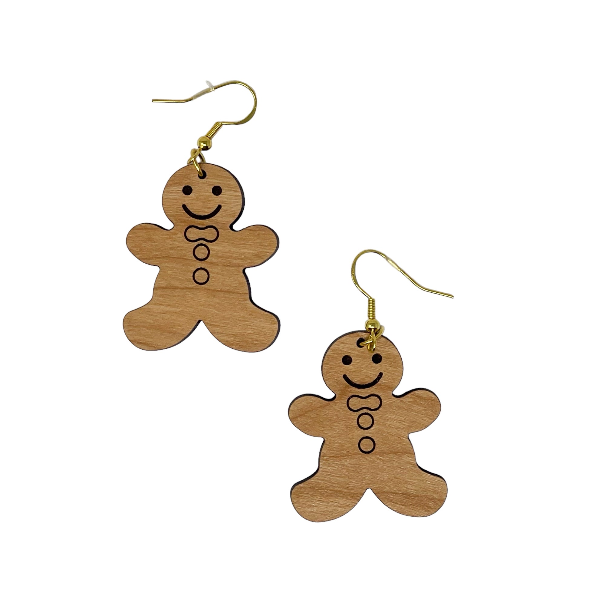 Gingerbread Man Earrings, Rustic Dangle Earring, Funny Wood Earring, Cute Winter Holiday Wooden Womens Earring, Country Western Xmas Jewelry