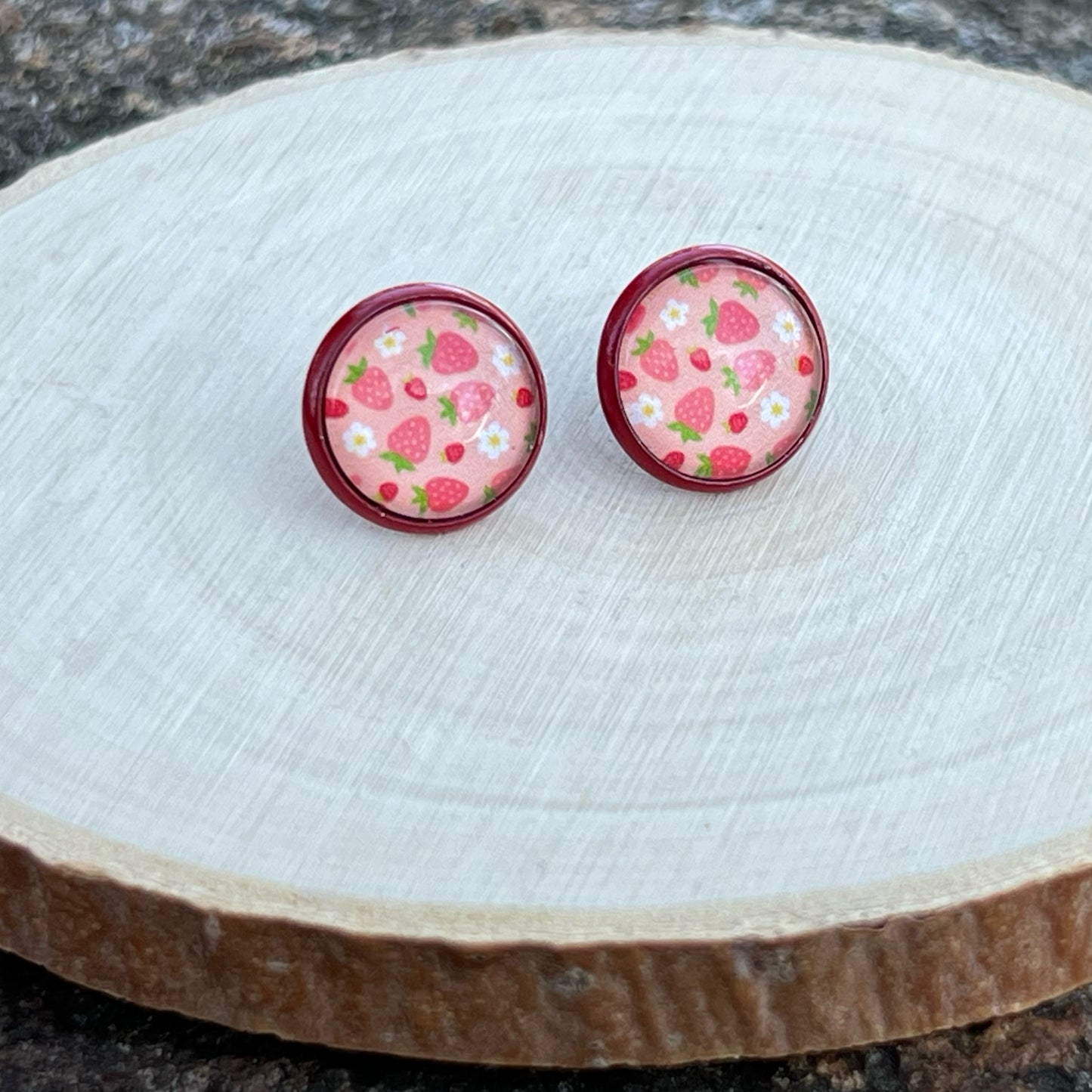 Strawberry Red Stud Earrings: Fruity Accents