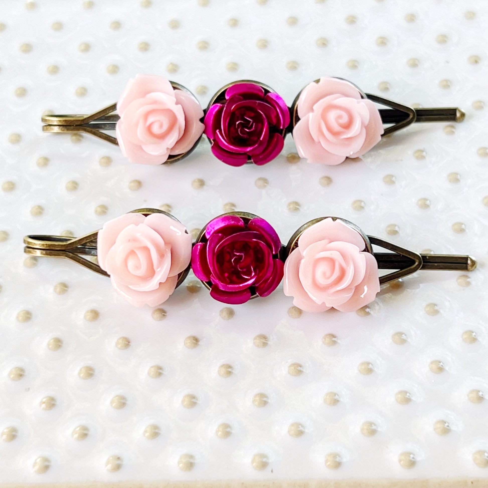 Pink Rose Flower Hair Pins