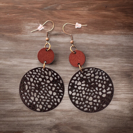 Natural Wood & Black Leather Earrings: Chic & Rustic Accessories