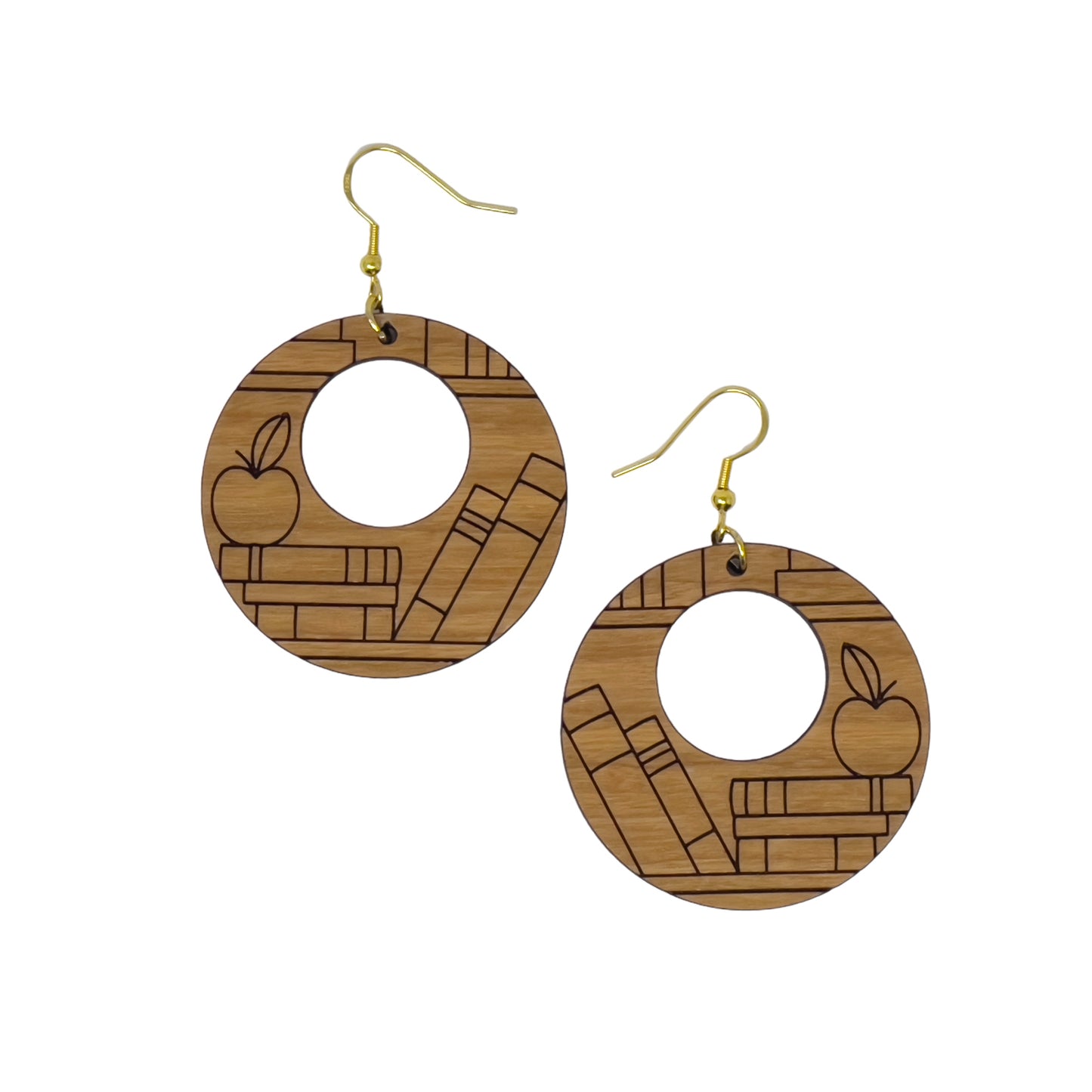 Bookshelf Wood Dangle Earrings - Cute Book Lover Gift | Boho Women's Miniature Bookcase Jewelry