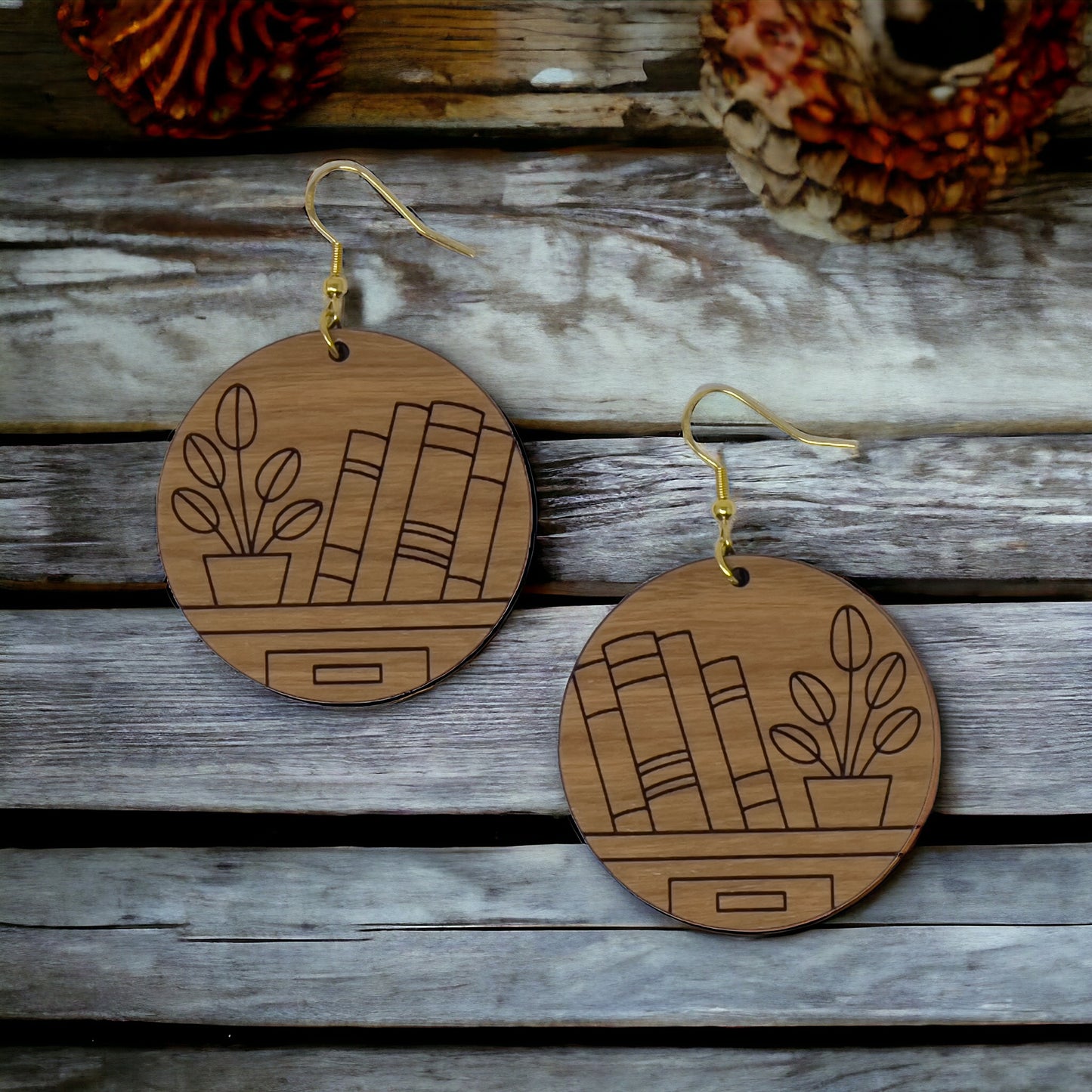 Bookshelf Wood Dangle Earrings - Cute Book Lover Gift | Boho Women's Miniature Bookcase Jewelry