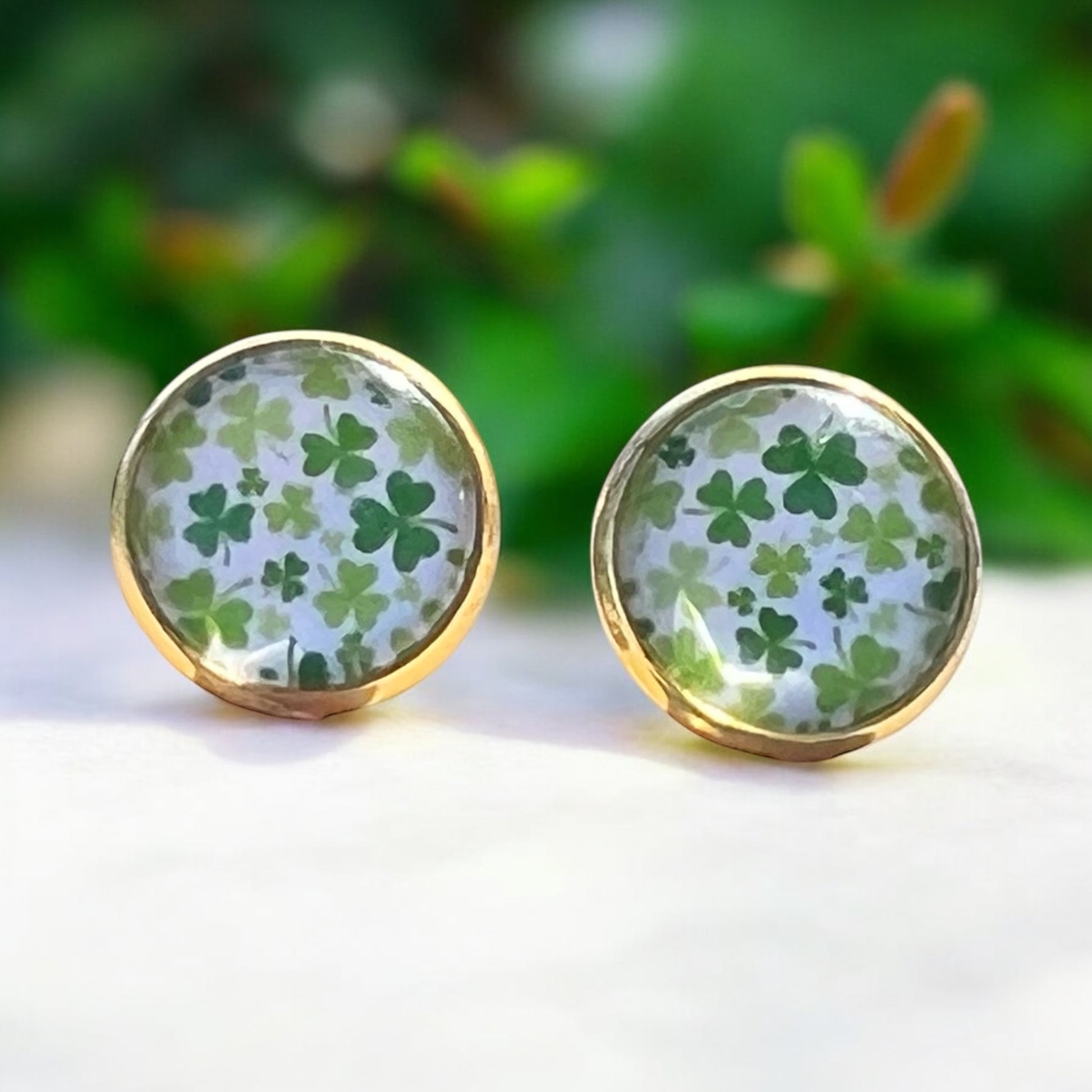 Gold Stud Earrings: Lucky Shamrock Clover Design for St. Patrick's Day Charm