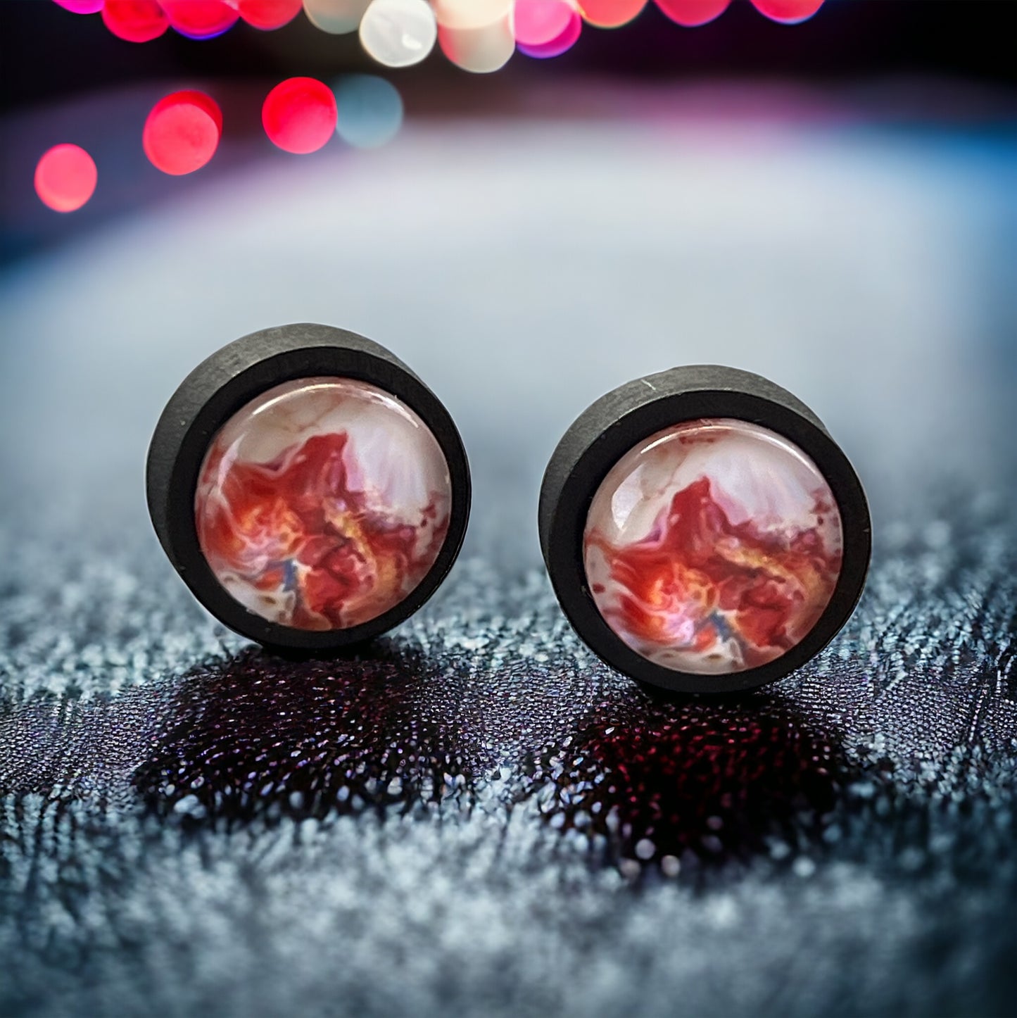 Pink Abstract Watercolor Black Wood Stud Earrings: Unique Artistic Accents for Your Look