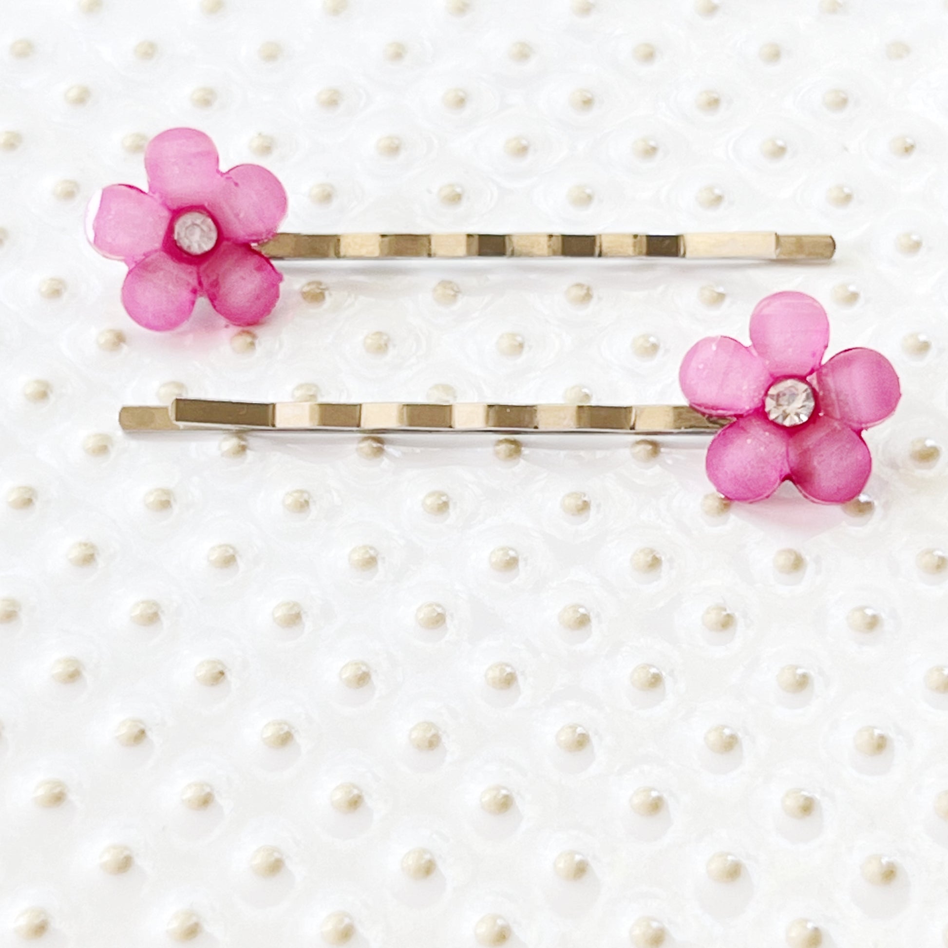 Pink Flower Hair Pins, Pink Bobby Pins, Womens Hair Pins, Floral Bobby Pins, Decorative Hair Pins, Rhinestone Hair Pins, Boho Hair Pins