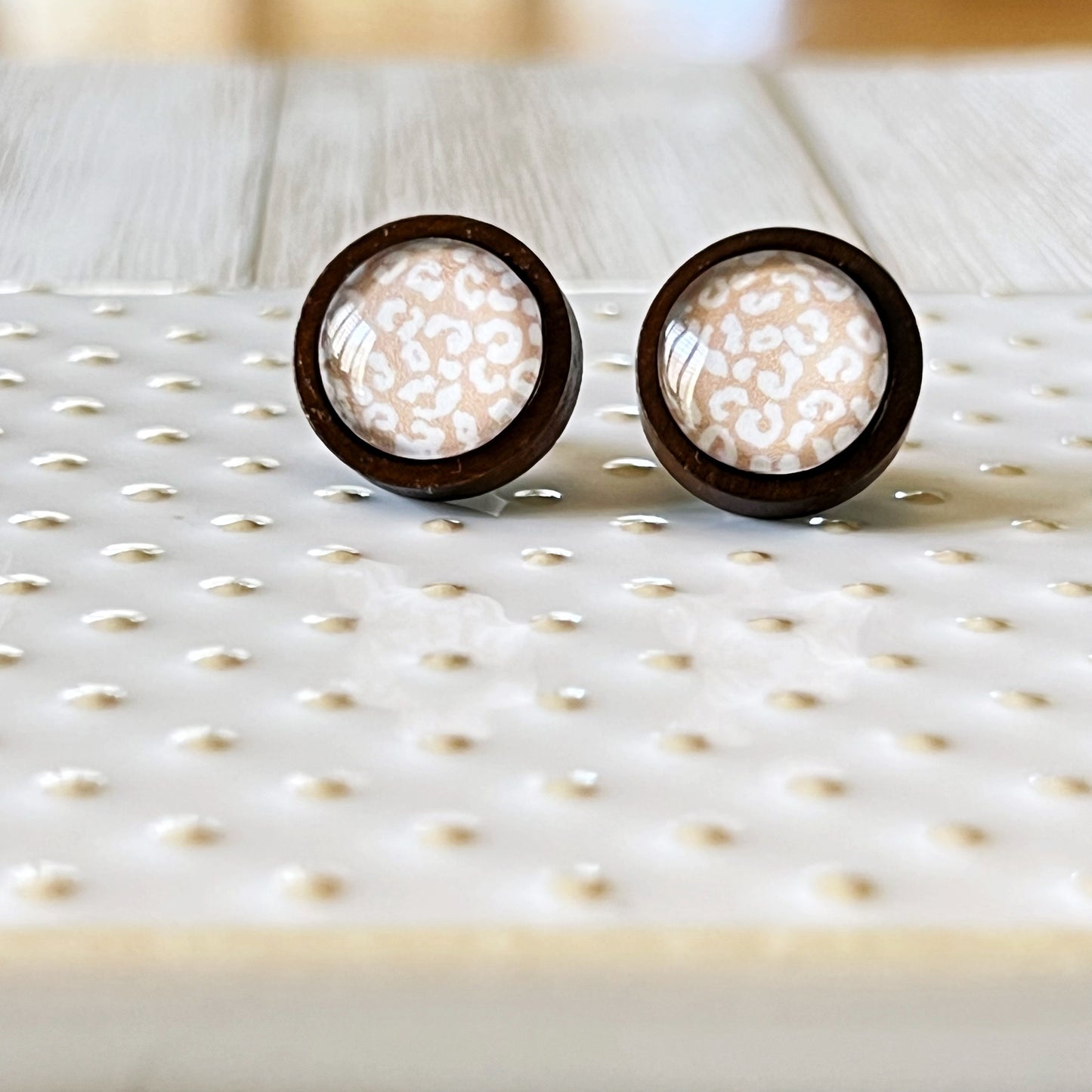 Fall Animal Print Stainless Steel Wood Stud Earrings