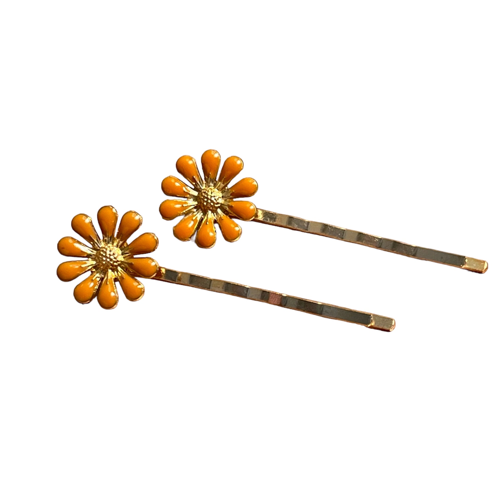 Decorative Orange Enamel Wildflower Hair Pins - Delicate Floral Accessories